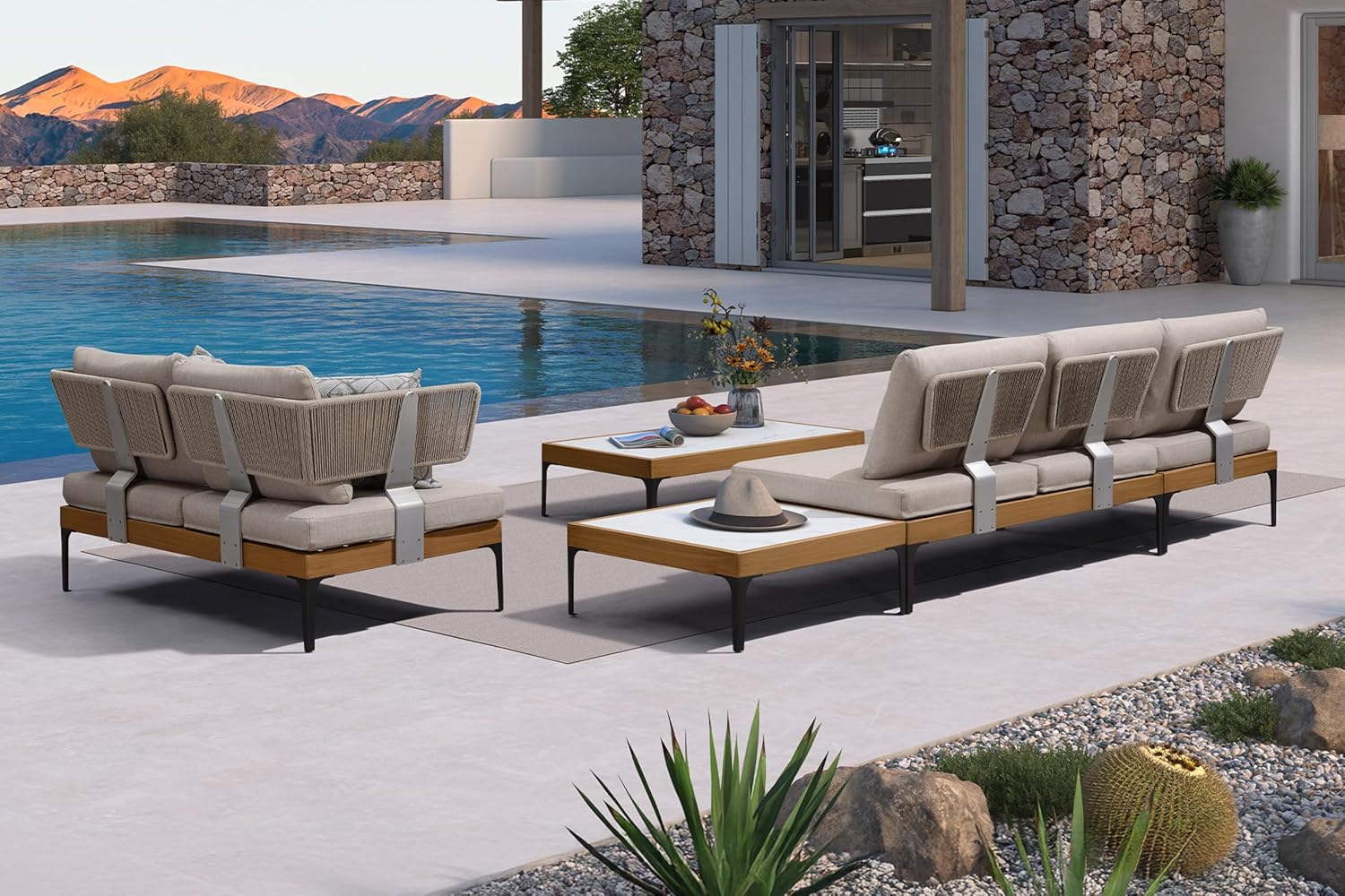 PURPLE LEAF 5 Pieces Patio Conversation Furniture Sets with Loveseat Chairs Tables Modern Wicker Armrest Outdoor Aluminum Sectional Sofa Sets for Balcony Yard Poolside Garden, Cushions Included