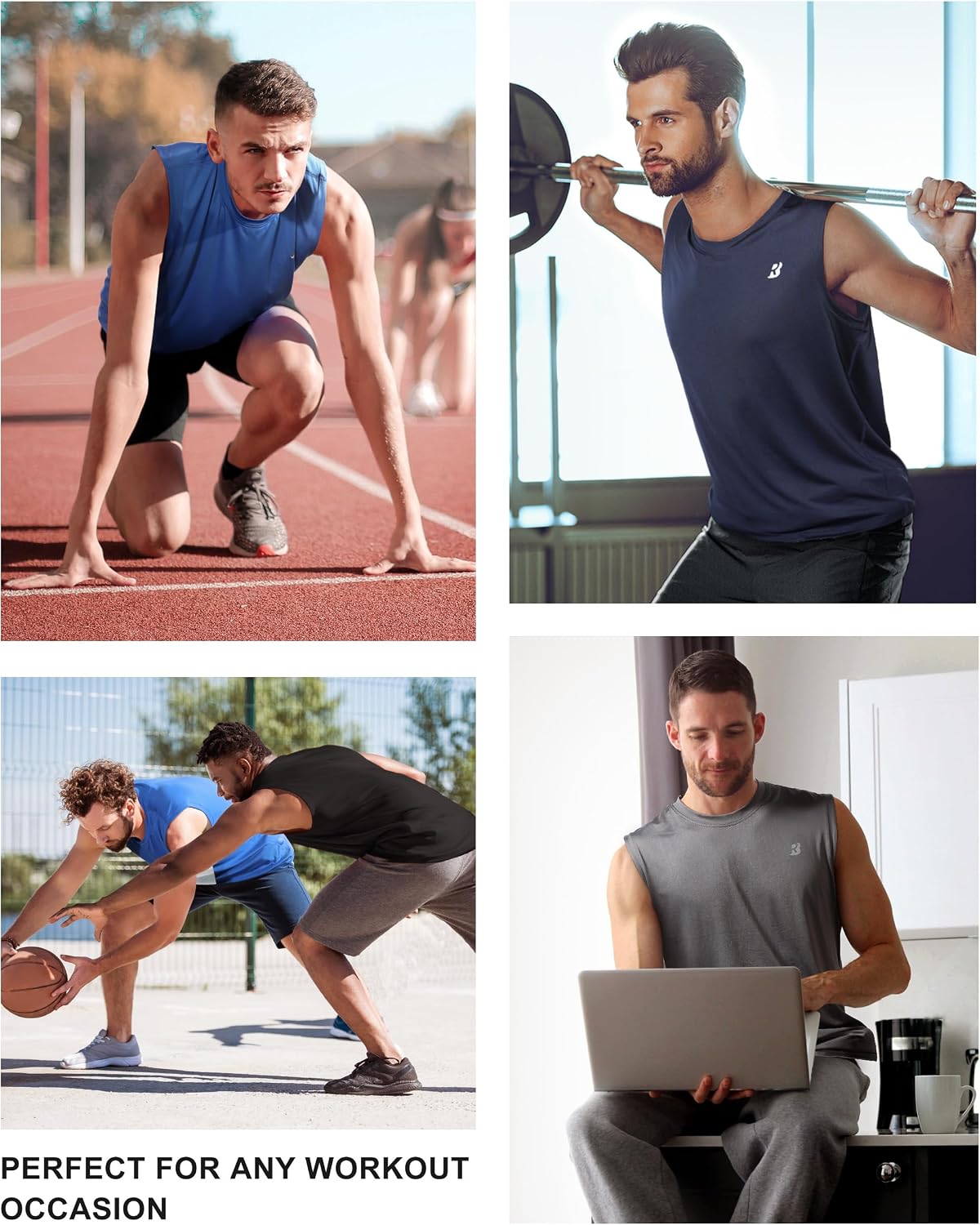 Roadbox Workout Sleeveless Shirts for Men Athletic Gym Basketball Quick Dry Muscle Tank Tops
