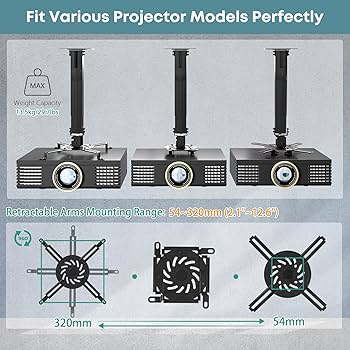 QWORK® plafondmontage projectorsteun met geïntegreerde kabelgeleider, in hoogte verstelbaar 38-60cm - draagvermogen 3kg - voor projectoren en camera's