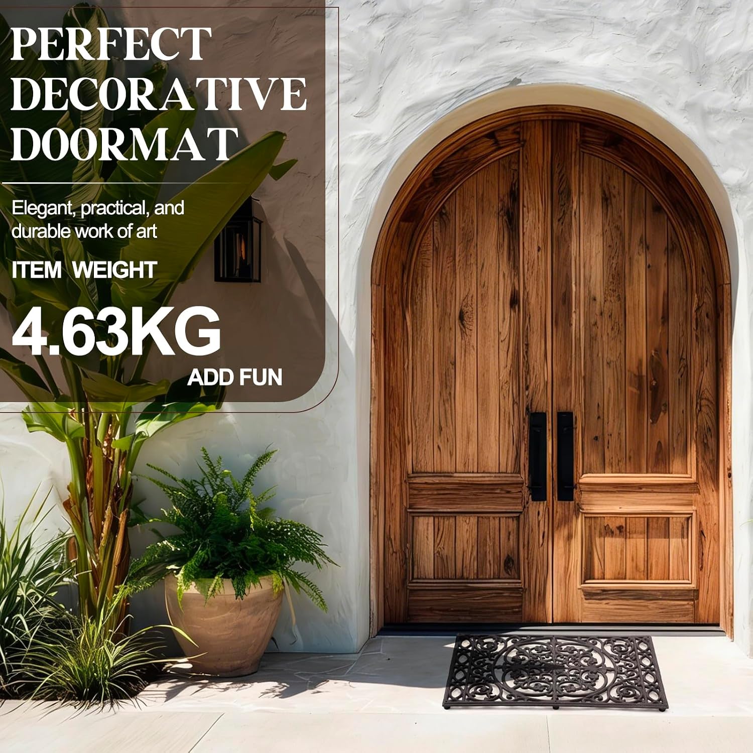 22" x 14.4" Heavy Duty Cast Iron Doormat Rectangle Outdoor Mat Non Slip Front Door Entrance Decorative Mat Shoe Scraper for Home Garden Patio Classic Scroll Works Pattern Design
