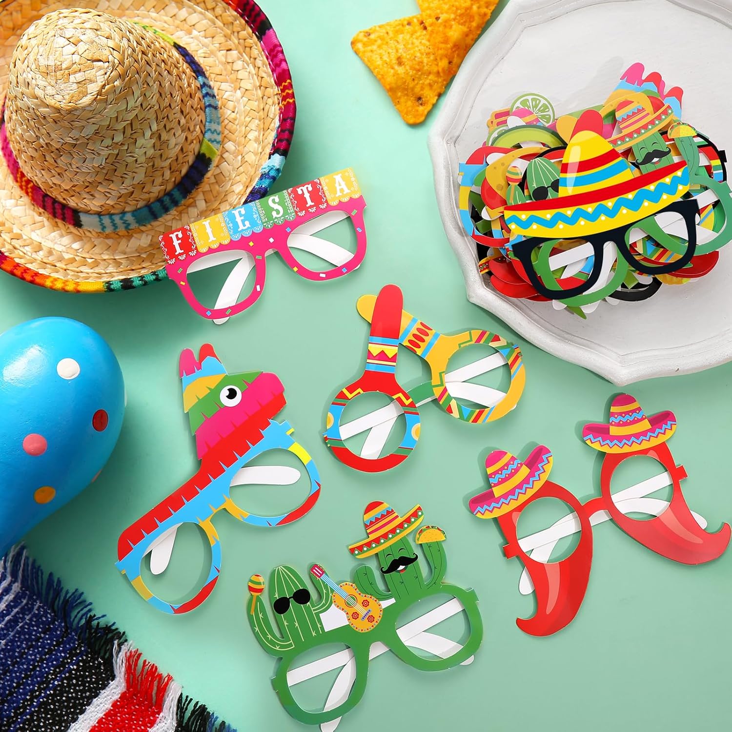 Kitticcino Mexican Fiesta Party Decorations Fiesta Paper Eyeglasses Taco Party Favors Fiesta Photo Booth Props Party Supplies thumbnail