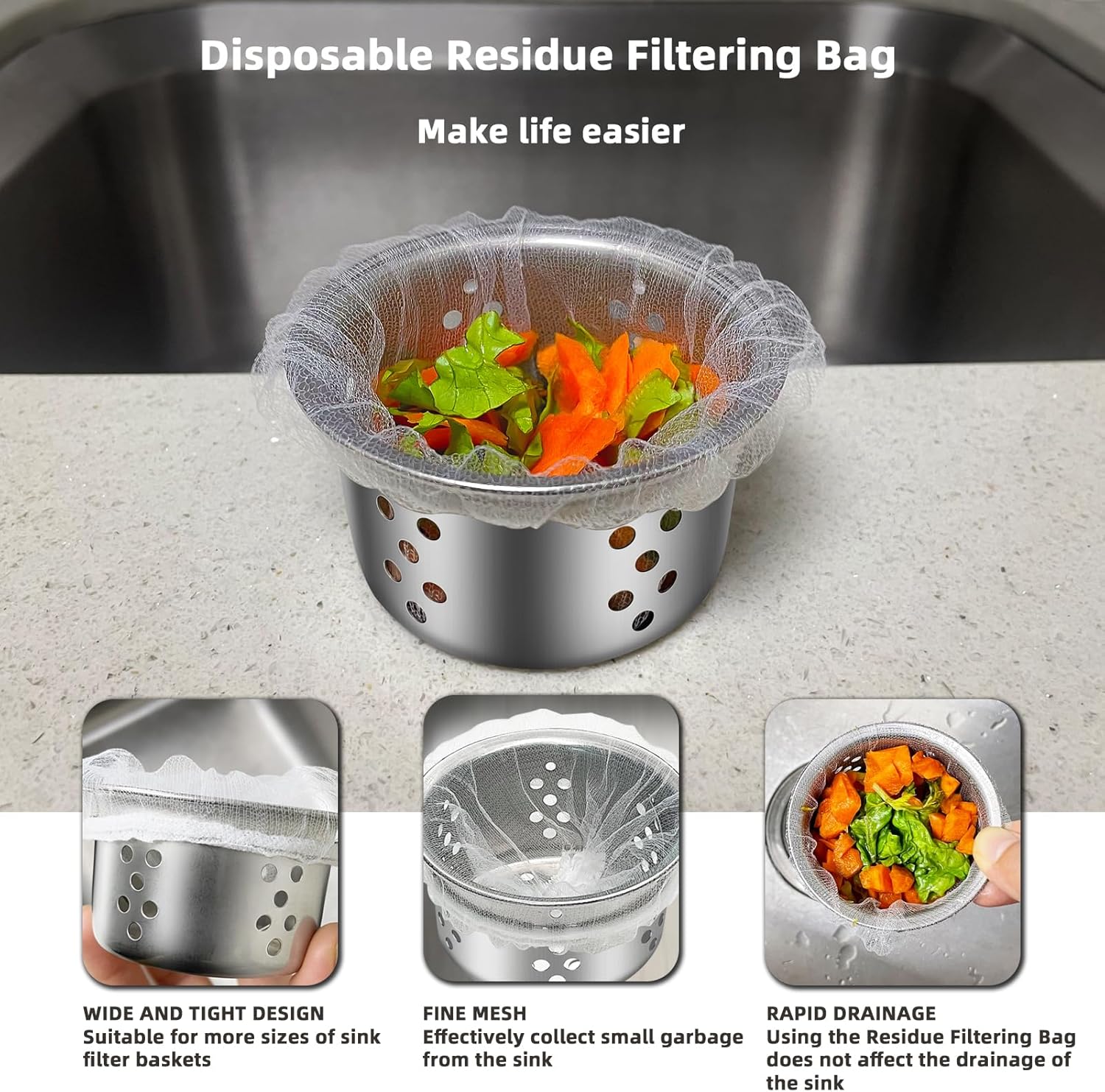 XMALL Disposable Residue Filtering Bag 200 PCS, Suitable For Collecting Garbage And Debris From Kitchen Sinks And Bathroom Drains To Prevent Blockages In Waterways, Kitchen Essentials Sink Filter Nets