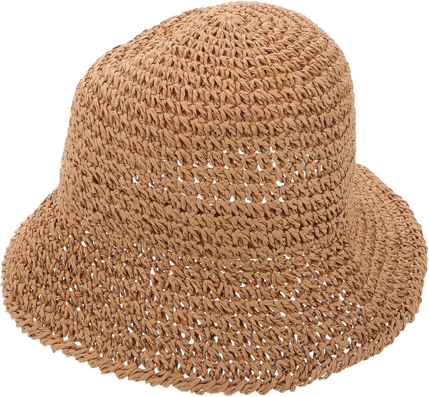 Women's Summer Floppy Straw Sun Hat, Foldable Packable Wide Brim Beach Hat with UV Protection, Trendy Crochet Bucket Hat for Outdoor Adventures and Vacation Wear