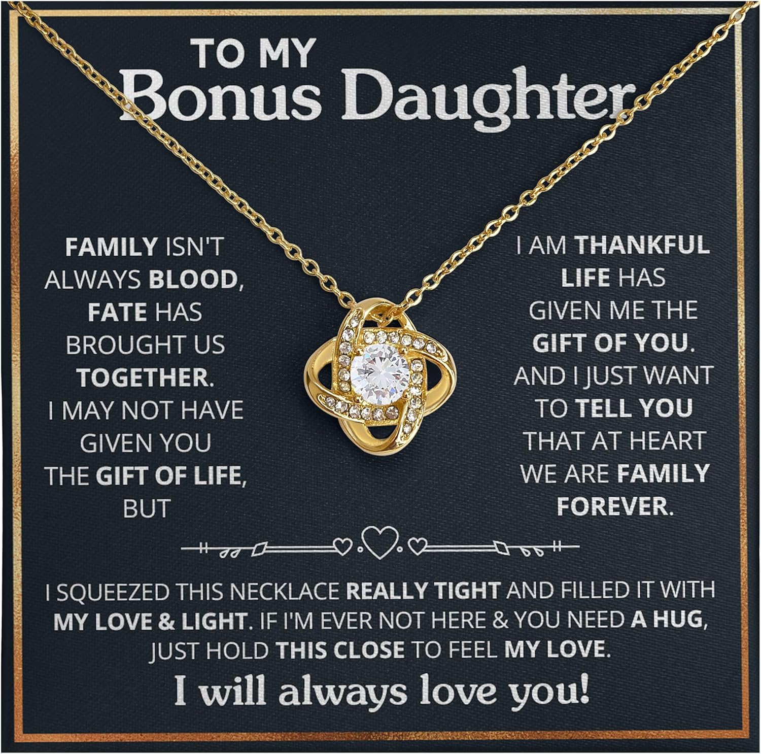 To My Bonus Daughter Necklace From Stepdad, Bonus Daughter Gifts From Stepmom, Jewelry Gifts For Stepdaughter On Wedding Day Birthday Graduation, Stepdaughter Necklace With Heartfelt Message & Elegant Box