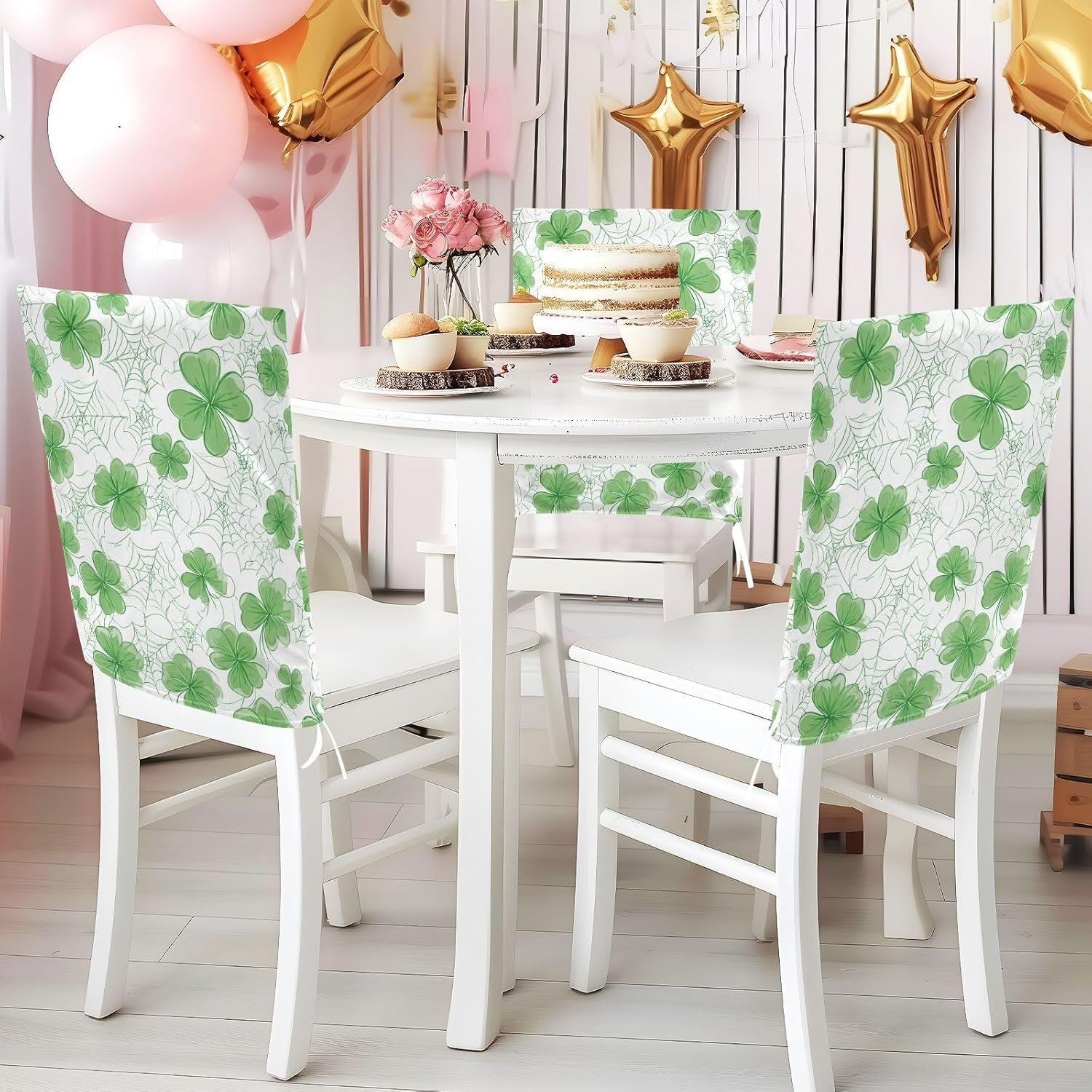 ALAZA Cute Shamrocks Spiderwebs Chair Back Cover Set of 6, Washable Reusable Removable Chair Slipcovers Decorative Chair Cover for Home Kitchen Wedding Party