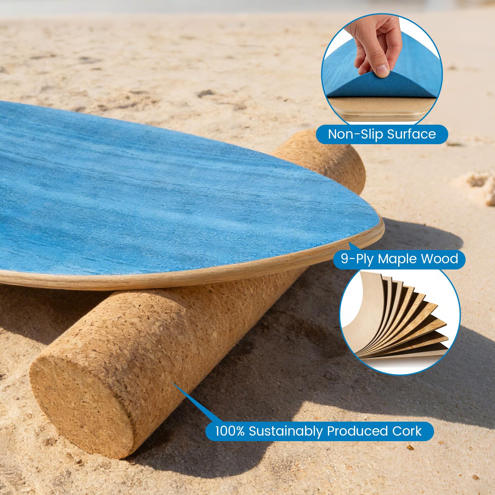 Surfin, Balance Board in legno con rullo, emisfero e palla di equilibrio, tavola da surf per interni e adulti
