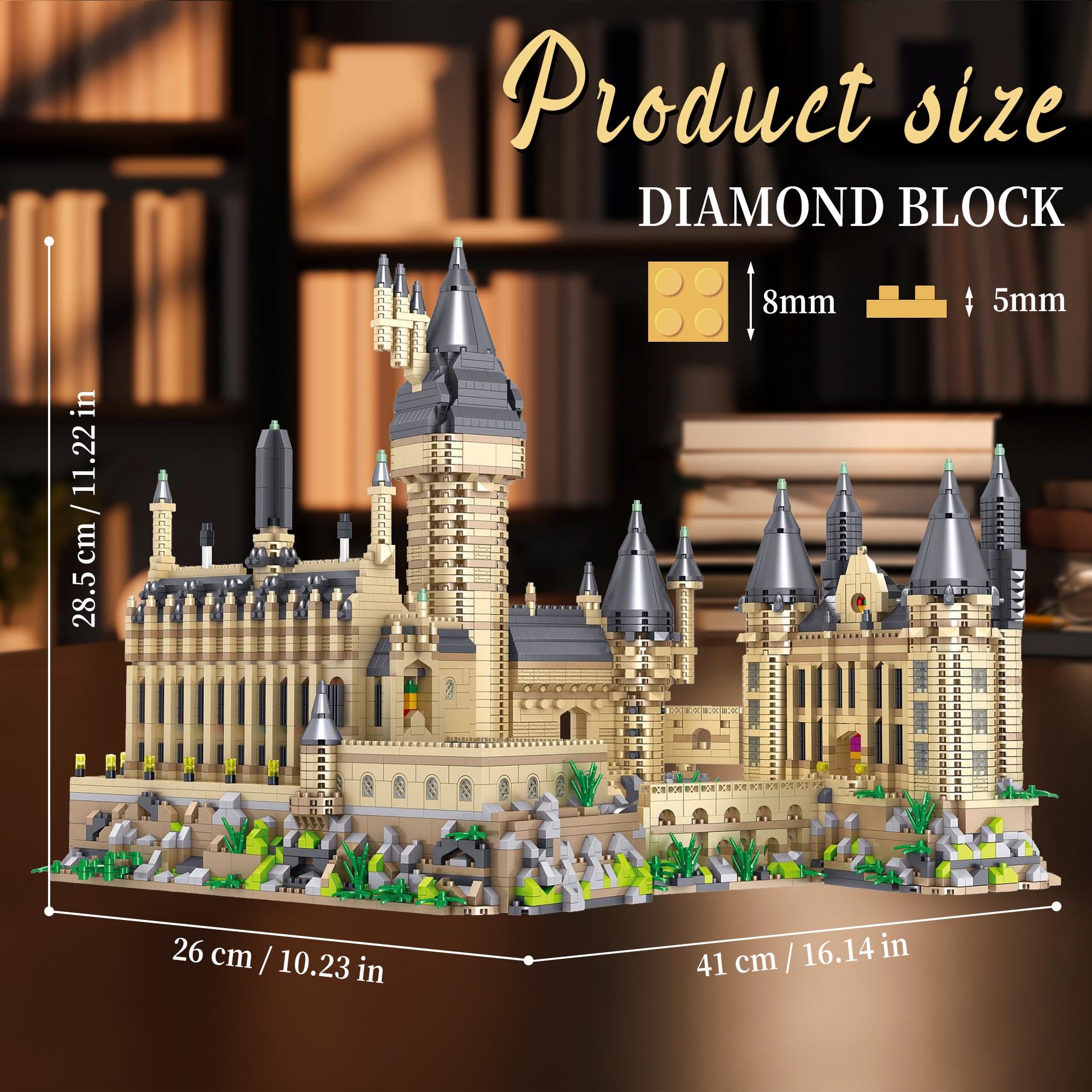 Magic Harry Castle Diamantsteine-Bauset mit Beleuchtung, mittelalterliches modulares Burgblock-Set für Erwachsene, Jugendliche ab 14 Jahren, Nicht kompatibel mit Lgo- 5436 Teile