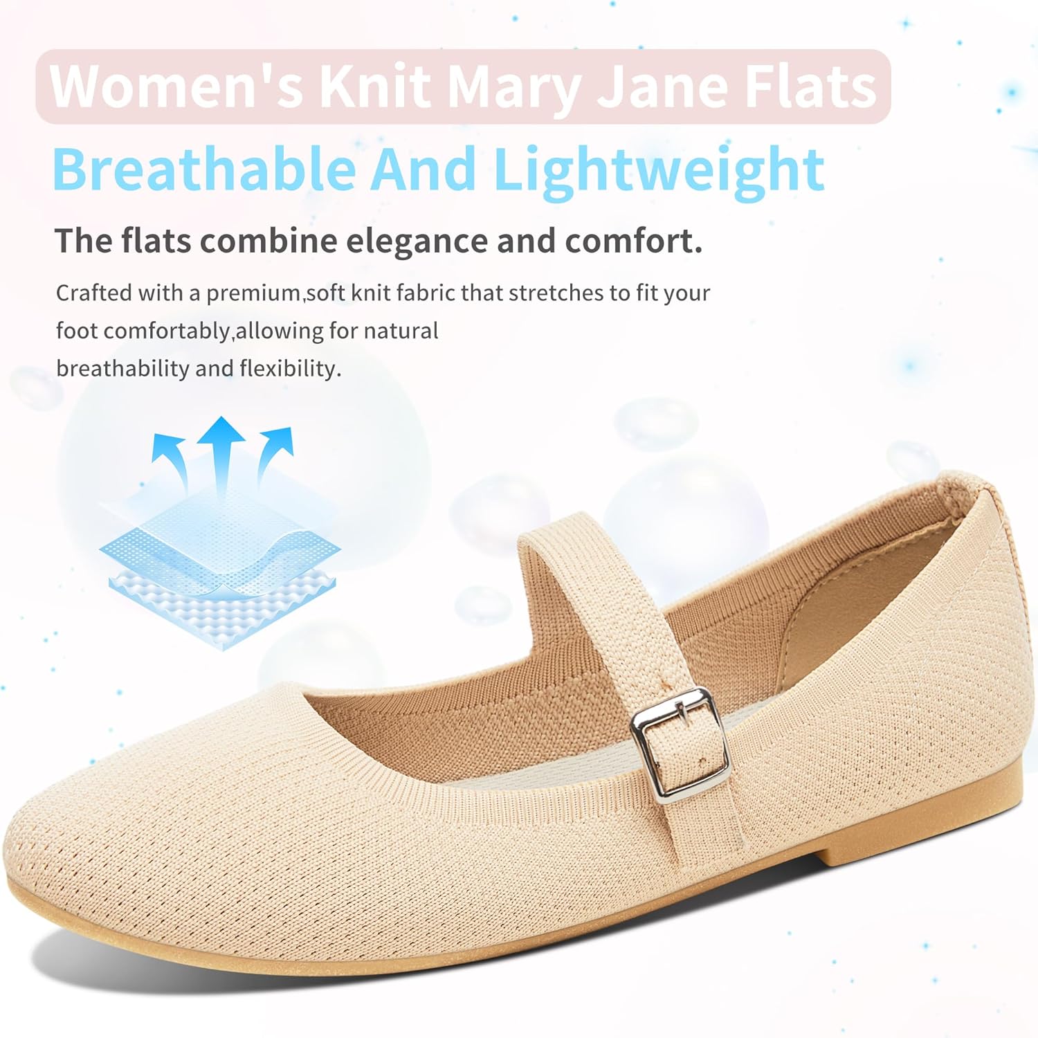 AISFAES Women Knit Mary Jane Flats Breathable Mesh Strap Ballet Flats Soft Round Toe Washable Ballet Shoes Stylish Business Casual Dress Flats - Image 4