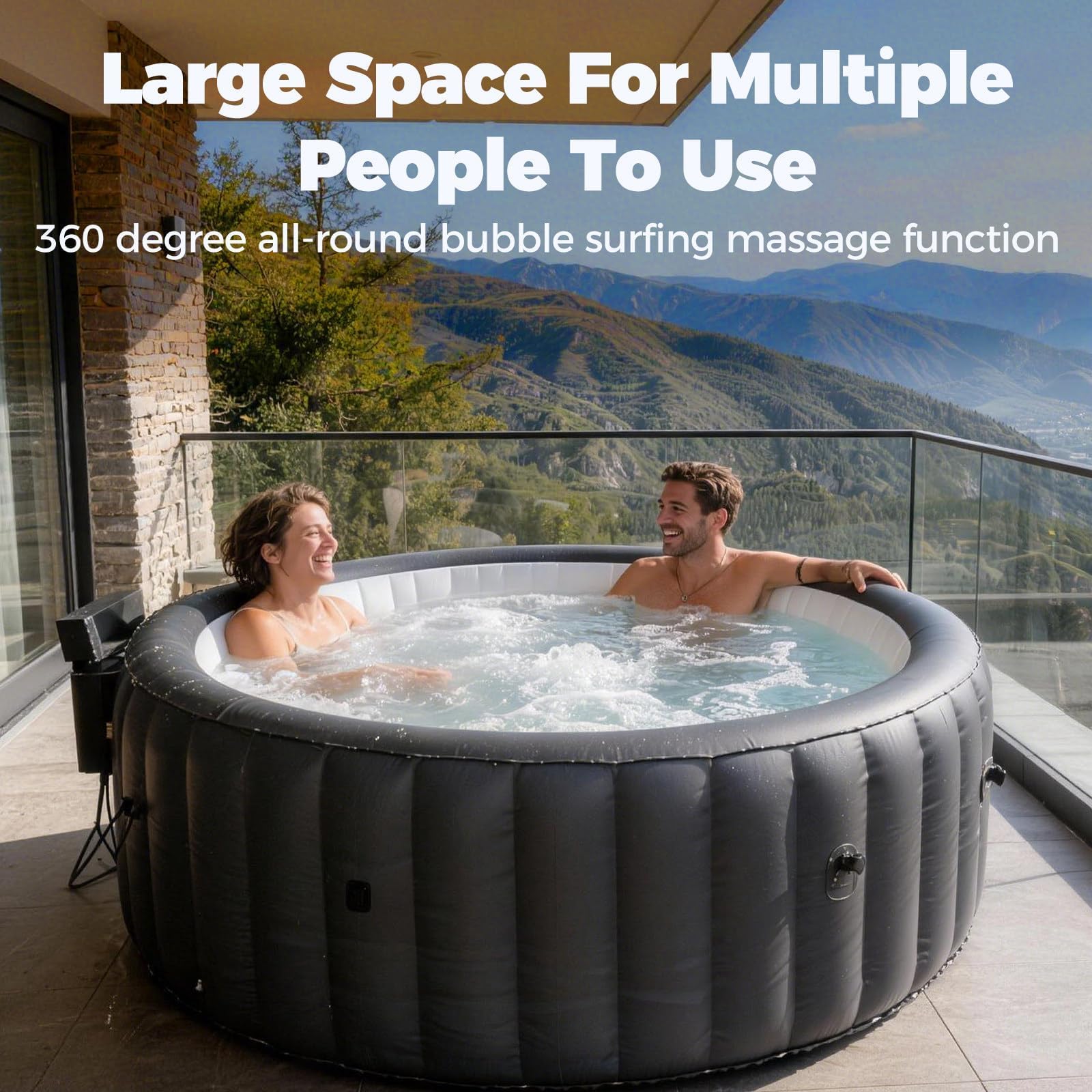 Vasca Idromassaggio Gonfiabile Per 2-3 Persone Con Riscaldatore, Jacuzzi Gonfiabile Portatile A 40°c Per Giardino O Patio Esterno