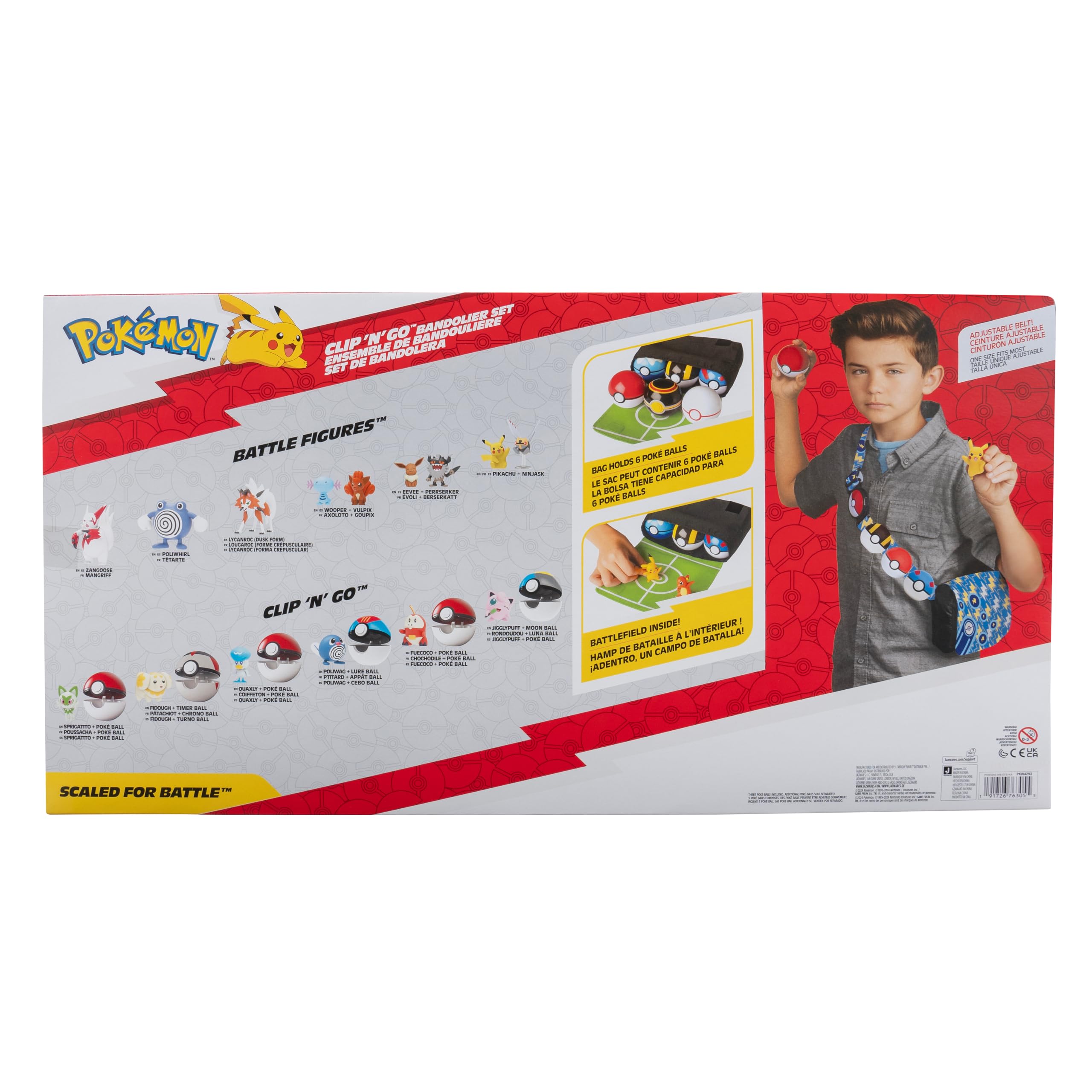 Pokemon Clip N Go Bandolier Promo Set – 5 cm personaggio di combattimento Pikachu & Sprigatito – 3 Poké Balls, cintura, borsa – Set di giocattoli per bambini 4+ – Prodotto ufficiale Pokémon per