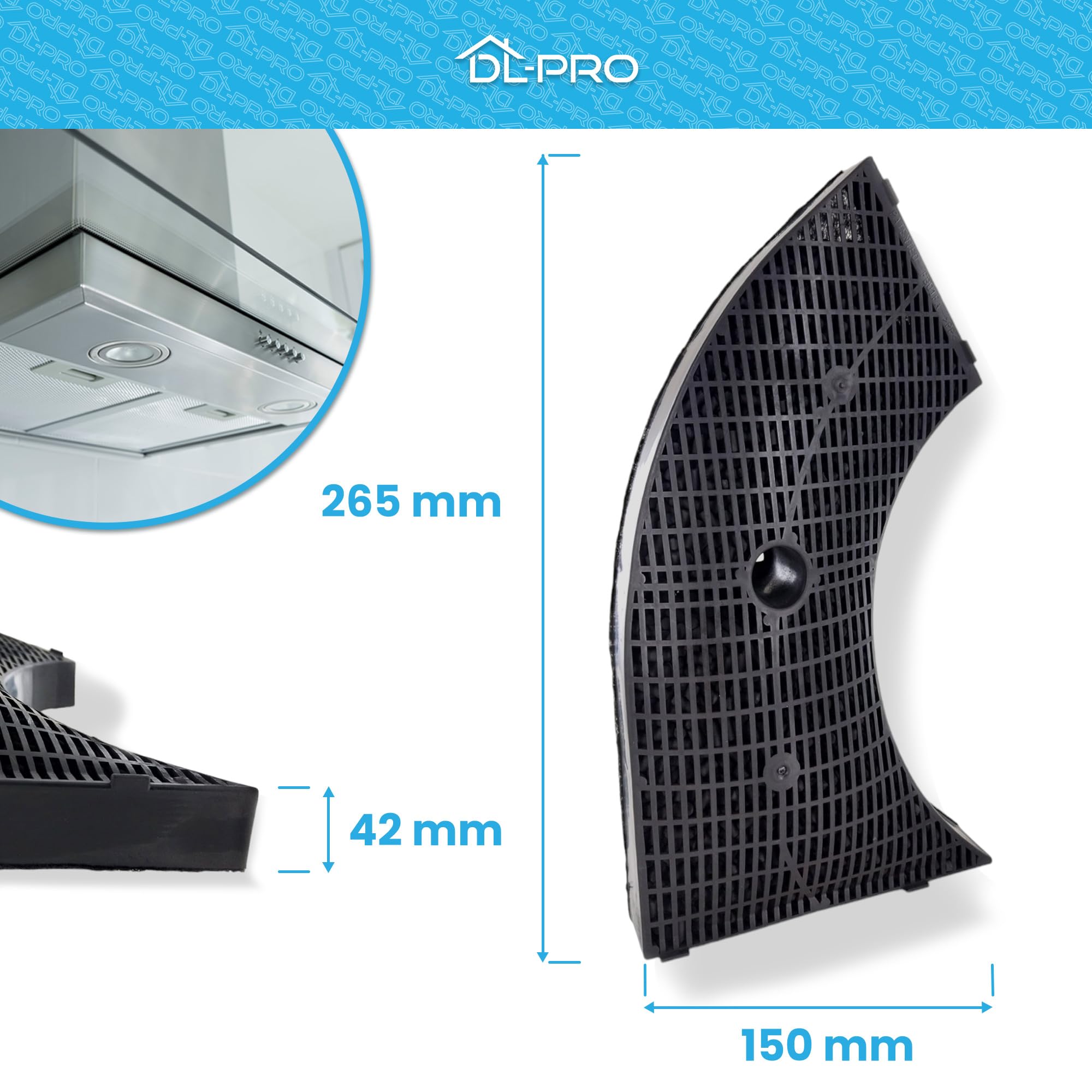 DL-pro Lot De 2 Filtres à Charbon Actif Type 10 – Compatibles Whirlpool AMC859, Bosch DHZ2400, AEG Electrolux 902979380/0 – Forme Faucille Pour Hotte Aspirante