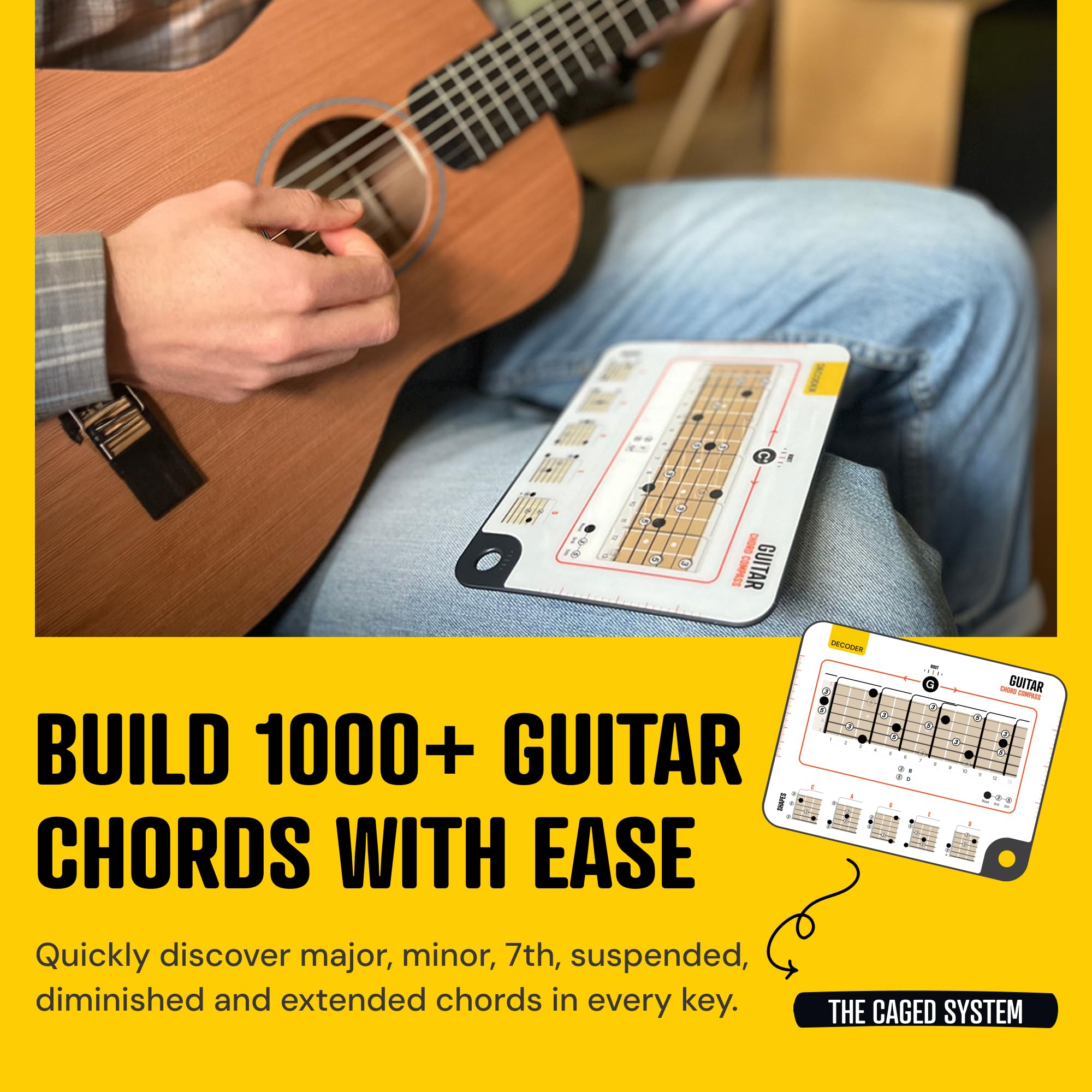 Noisy Clan Gitarren-Akkord-Kompass & Buch-Set – Griffbrett-Logik & CAGED-System meistern – Songwriting & Theorie vereinfachen – Mobiles Tool & 64-seitiger Guide