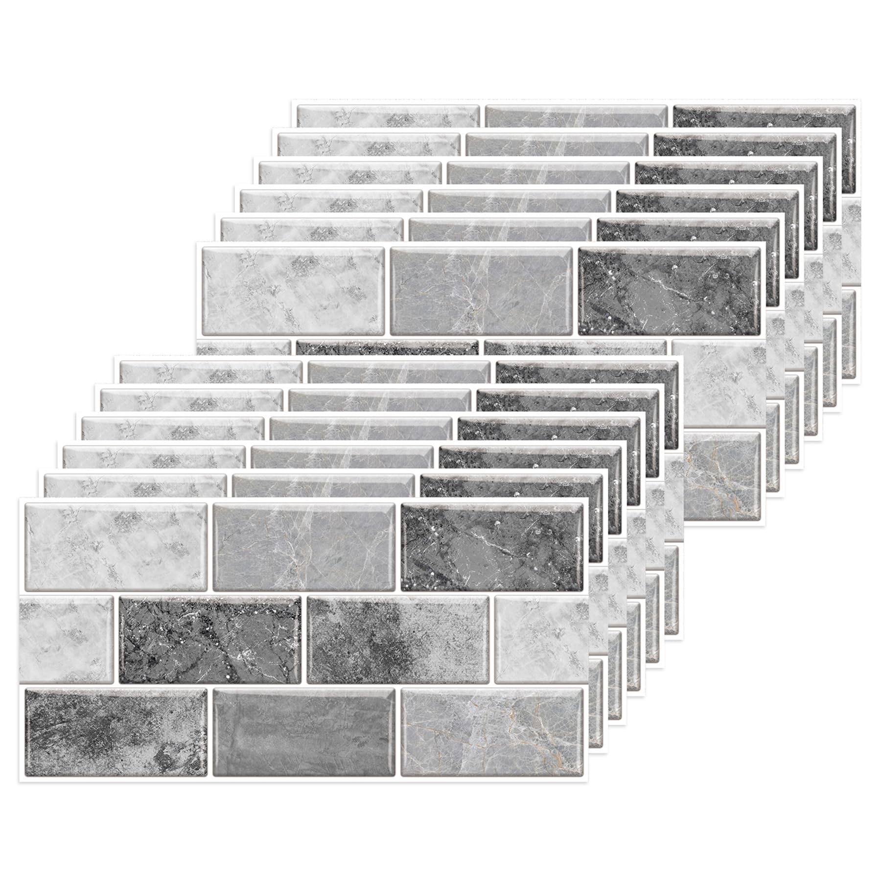 24 Sheets Grey Tile Stickers, Peel and Stick Vinyl Backsplash Tiles Self Adhesive Waterproof Oilproof Tiles Retro Style DIY Home Decor for Kitchen Bathroom