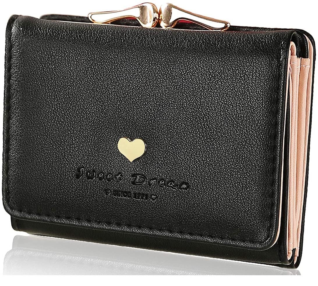 SwooK Short Mini Small wallet Purse for Womens Girls Ladies Short Mini Small Clutch Wallet cash card coin holder purse for womens Women's Ladies Girls (Heart Black)-picture-43