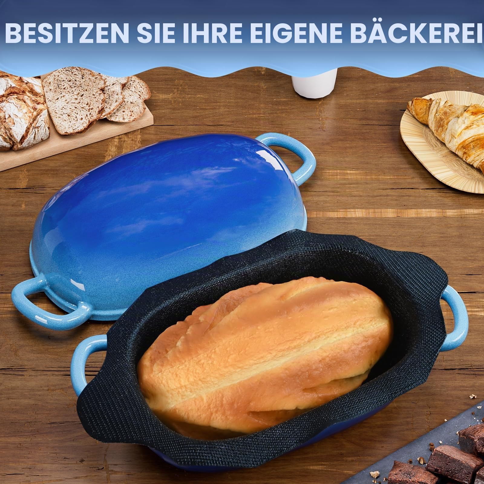 Dutch Oven zum Brotbacken – 2,5 QT Brotformen für hausgemachtes Brot mit perforiertem Antihaft-Silikoneinsatz, Gusseisen-Brotpfanne Dutch Oven Kastenform mit Deckel und Schlaufengriffen für