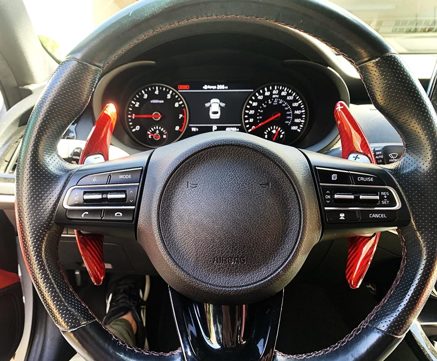 iJDMTOY High Gloss Red Genuine Carbon Fiber Large Paddle Extensions Compatible with 2018-up Kia Stinger (CK)