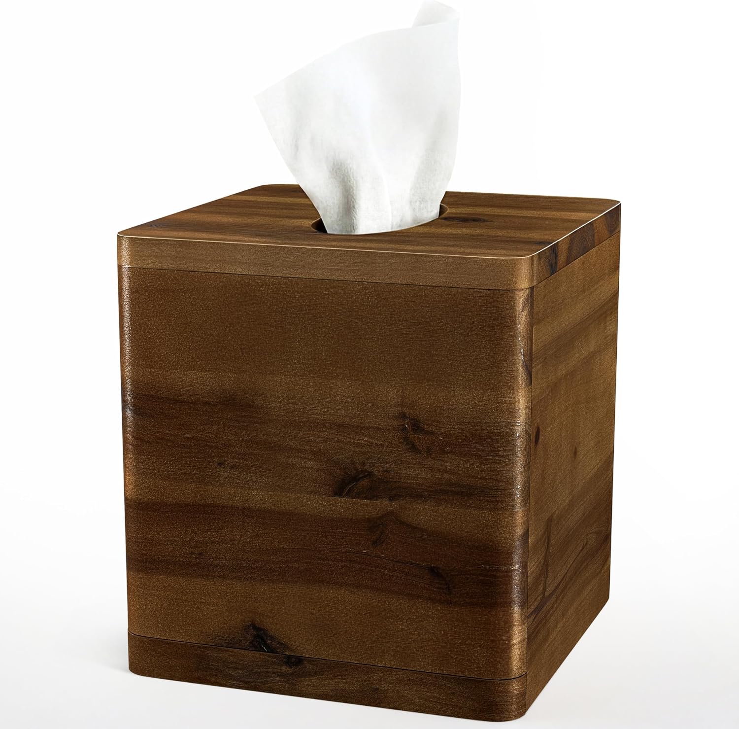 TIDITA Wooden Square Tissue Box Cover with Slide-Out Bottom (Walnut Color)