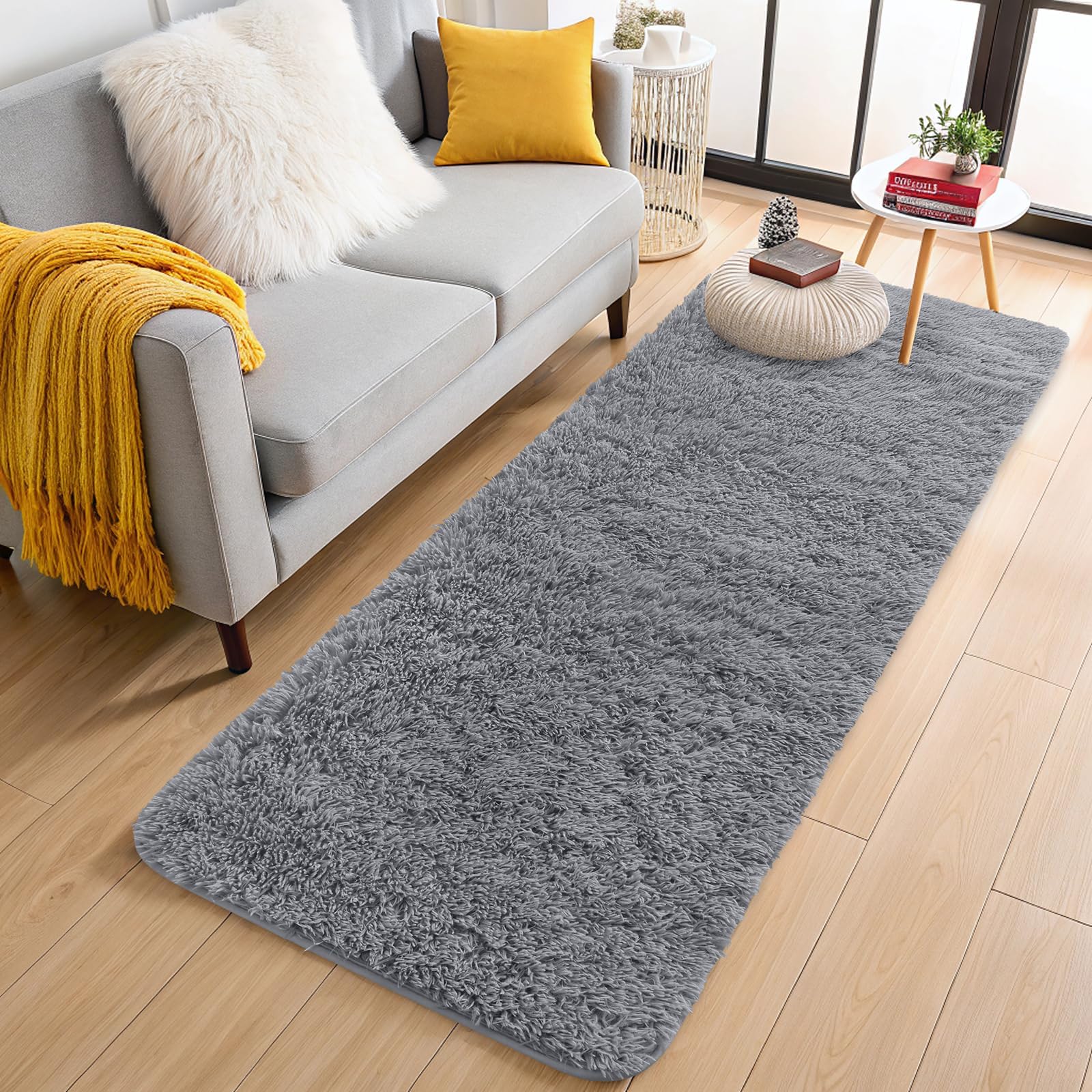 smiry Fluffy High Pile Rugs Living Room, Anti Slip Shaggy Soft Carpet, Machine Washable Modern Large Thick Area Rugs for Bedside, Kids Bedroom - Grey, 80 x 150 cm — image 1