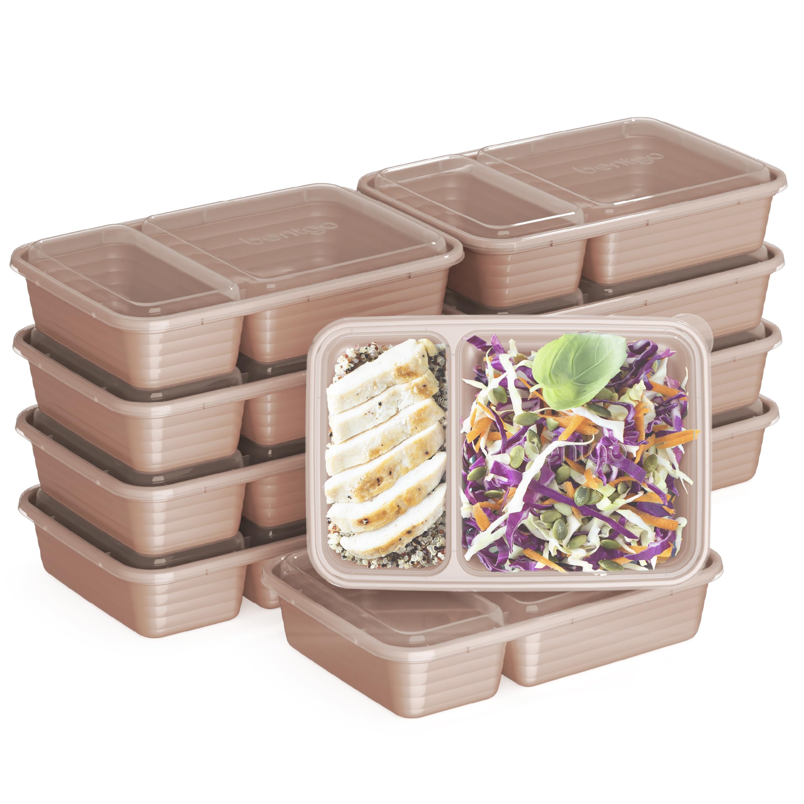 Bentgo (Rose Gold) - Prep 2-Compartment Meal-Prep Containers with Custom-Fit Lids - Microwaveable, Durable, Reusable, BPA-Free, Freezer and Dishwasher Safe Food Storage Containers - 10 Trays & 10 L...