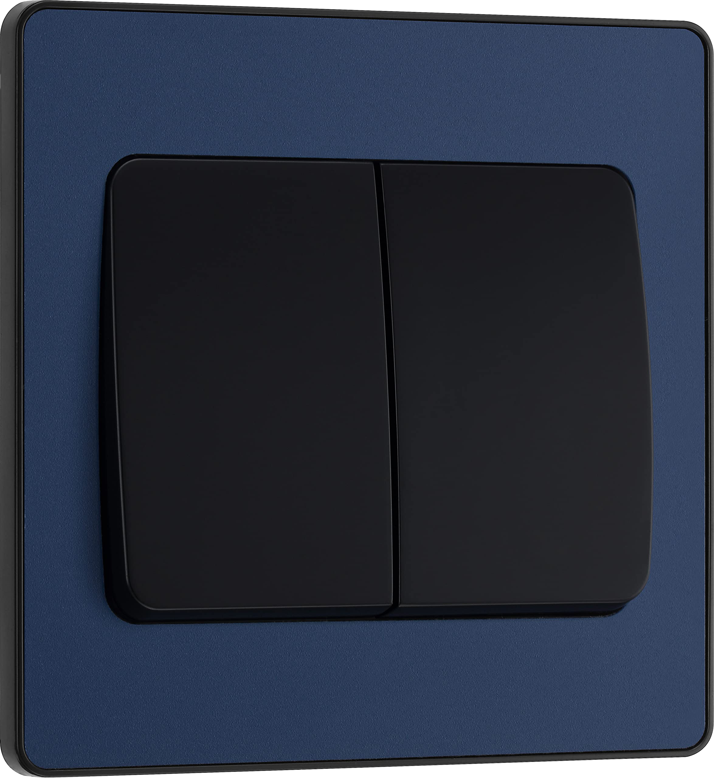 BG Electrical Double Wall Light Switch, Wide Rocker, 2 Way, Screwless Front Plate, Round Edges, Evolve, Matt Blue, 20A, 16AX, PCDDB42WB