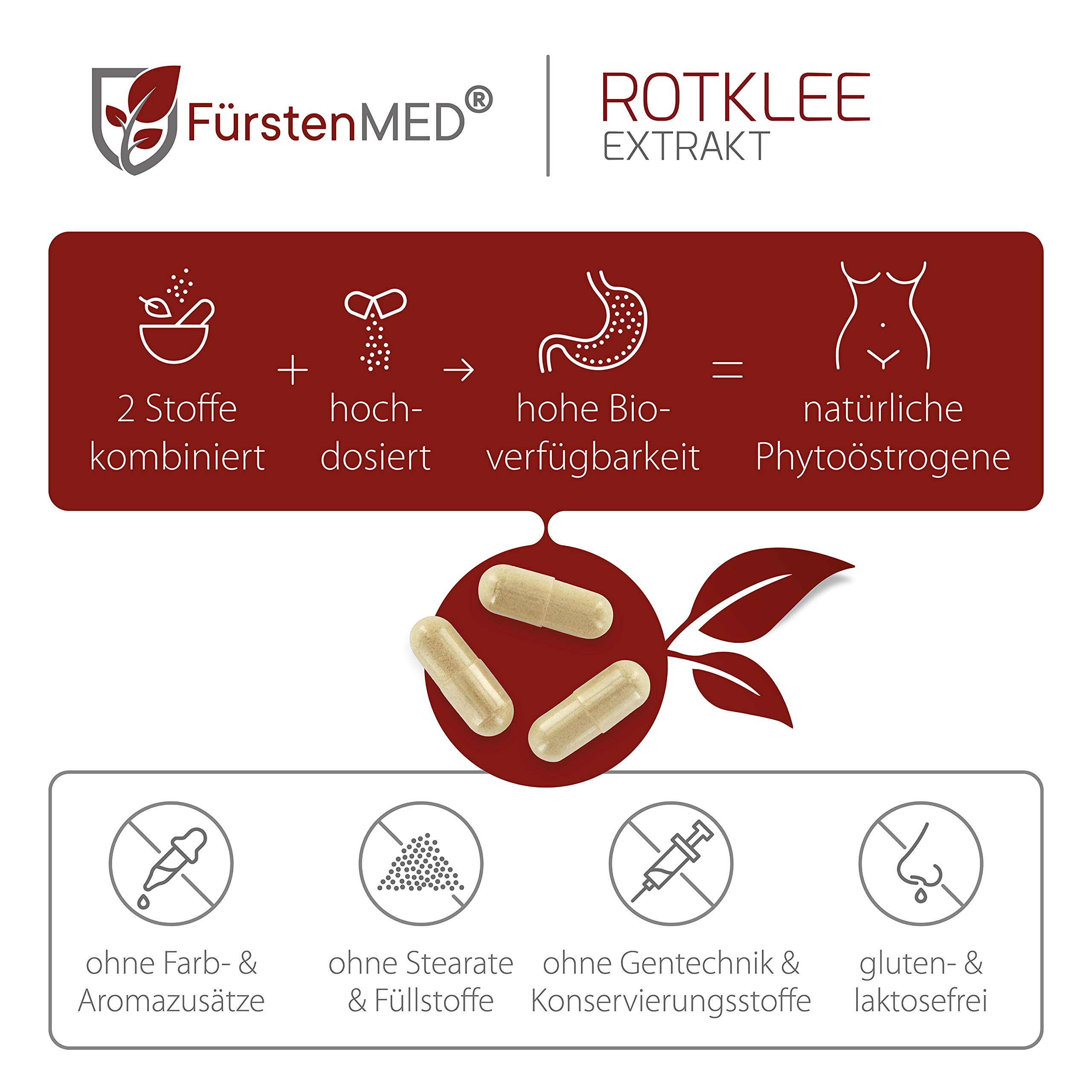 FürstenMED® Rotklee Kapseln Hochdosiert mit 500mg Rotklee-Extrakt (40mg Isoflavone) mit Hopfen, 120 Kapseln, Laborgeprüft, Vegan & ohne Zusatzstoffe