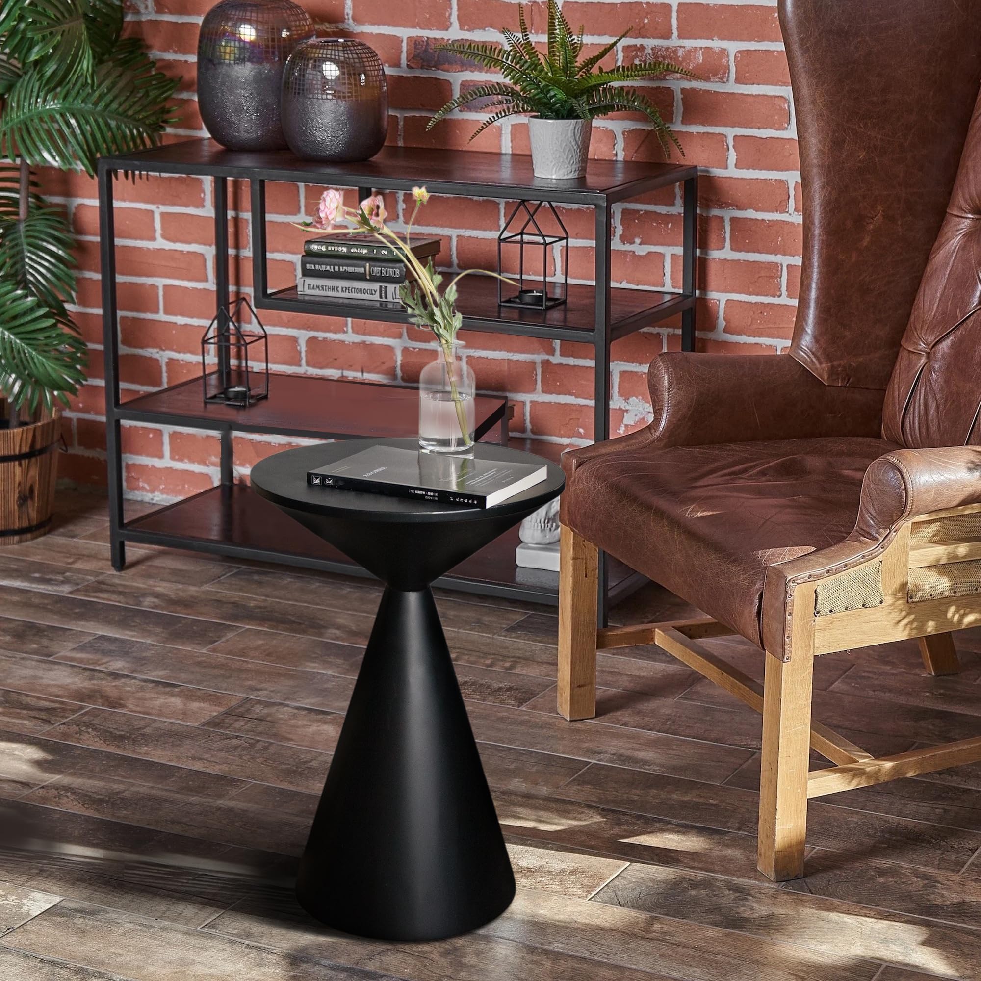 Mesa de bebida pequeña, mesa redonda de Martini, mesa auxiliar de tambor, mesa de acento de metal, para sala de estar, dormitorio, negro 7