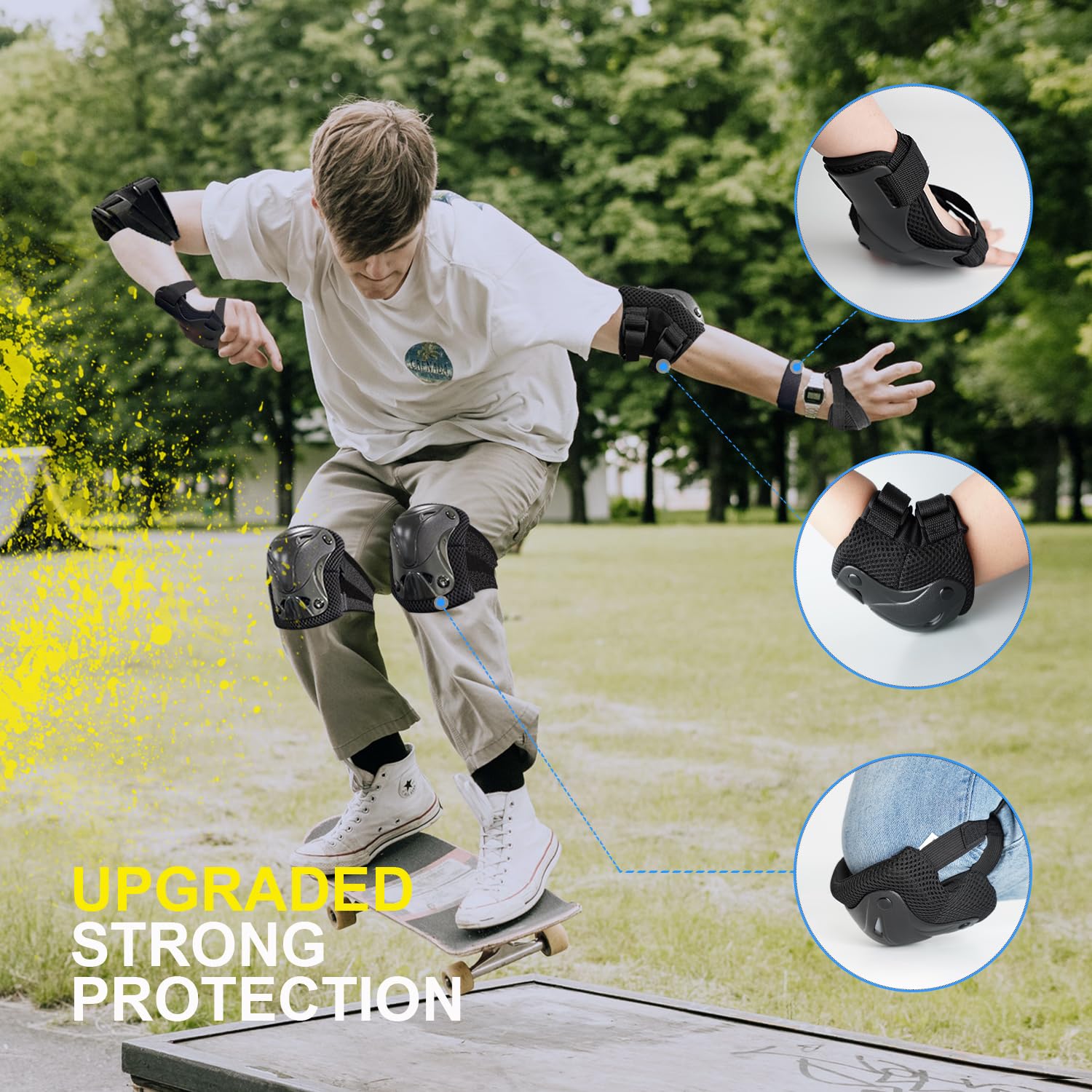 AIDY-PRO Roller Skate Pads Adult Knee And Elbow Pads For Roller Skating, Wrist Guards Skateboarding Protective Gear Adult Knee Pads For Men Women Skating Pads M