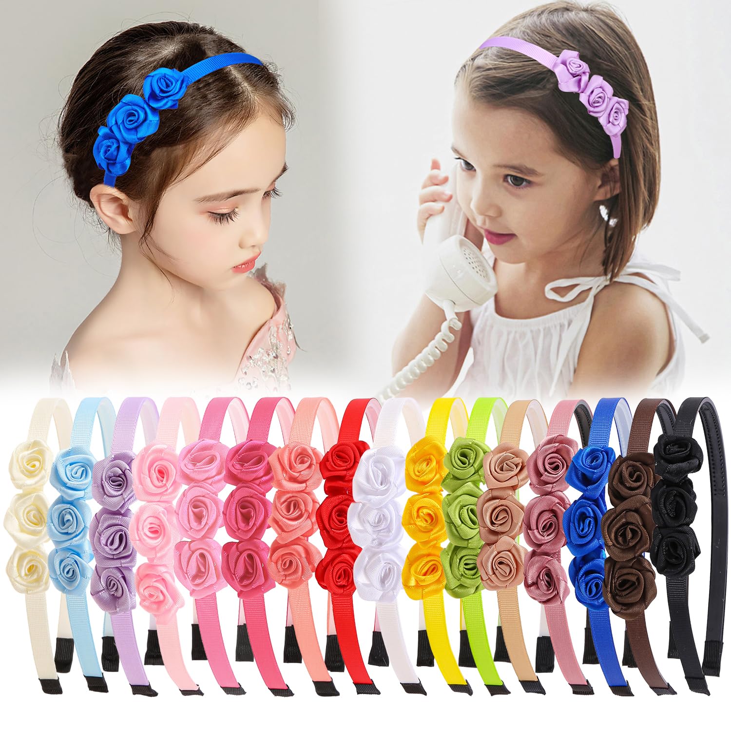 XIMA Fabric Rose Flower Headbands for Toddler Girls Kids Pack of 16