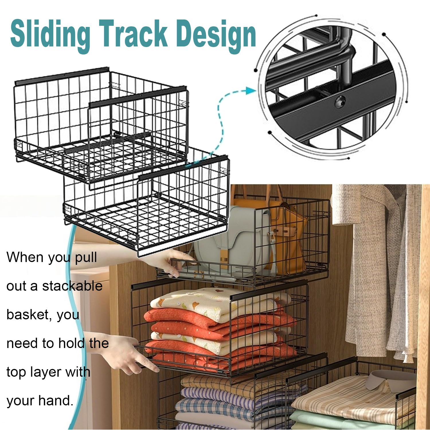 6 Stück Ordnungssystem Kleiderschrank，Schrank Organizer Kleiderschrank, Regal Metall Schrank Faltbare Aufbewahrung,Stapelbare Aufbewahrungsbehälter für Schrank für Garderobe,Wohnzimmer,Waschküche