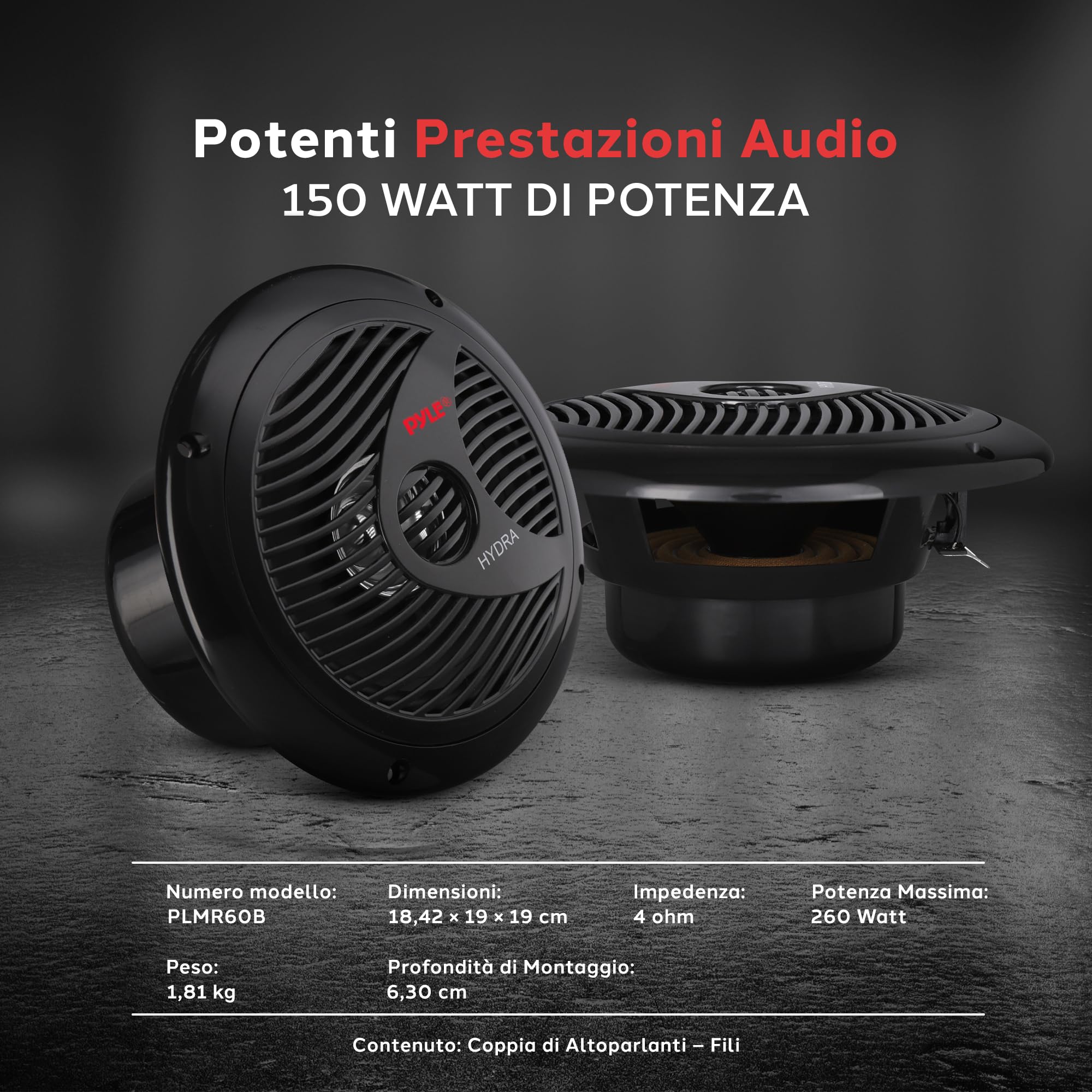 Pyle Altoparlanti Marini 16,5 cm 2 Vie Impermeabili 400 Watt, Casse Audio, Speaker Resistenti per Barca, Veicoli Aperti, Nero, Coppia