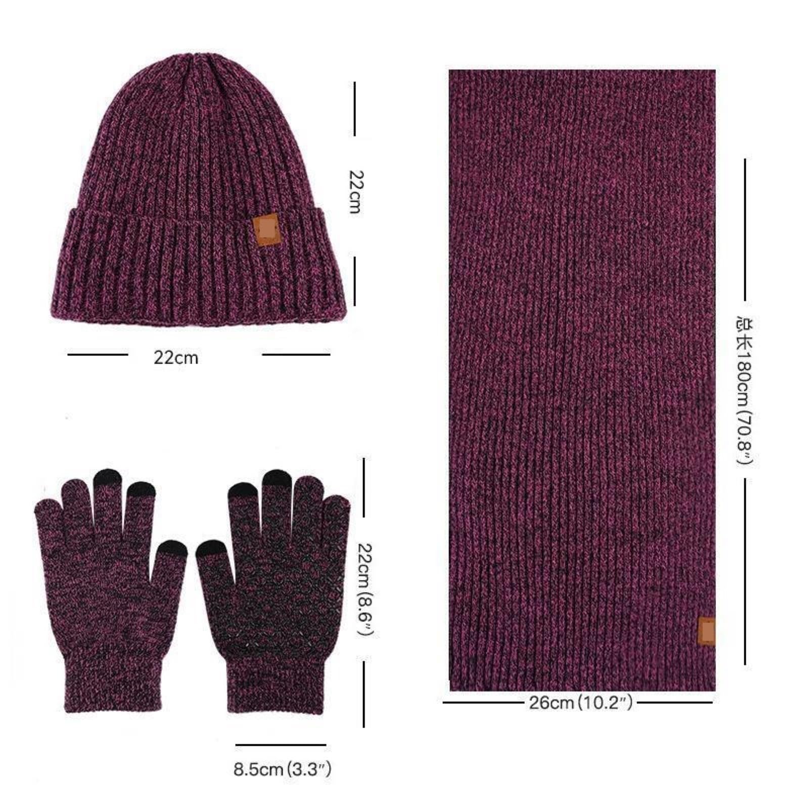 Czapka Szalik RęKawiczki Damska Dzianinowa Czapka, Ciepłe Rękawiczki I Szalik Do Jazdy Na Rowerze Zestaw(Grey)
