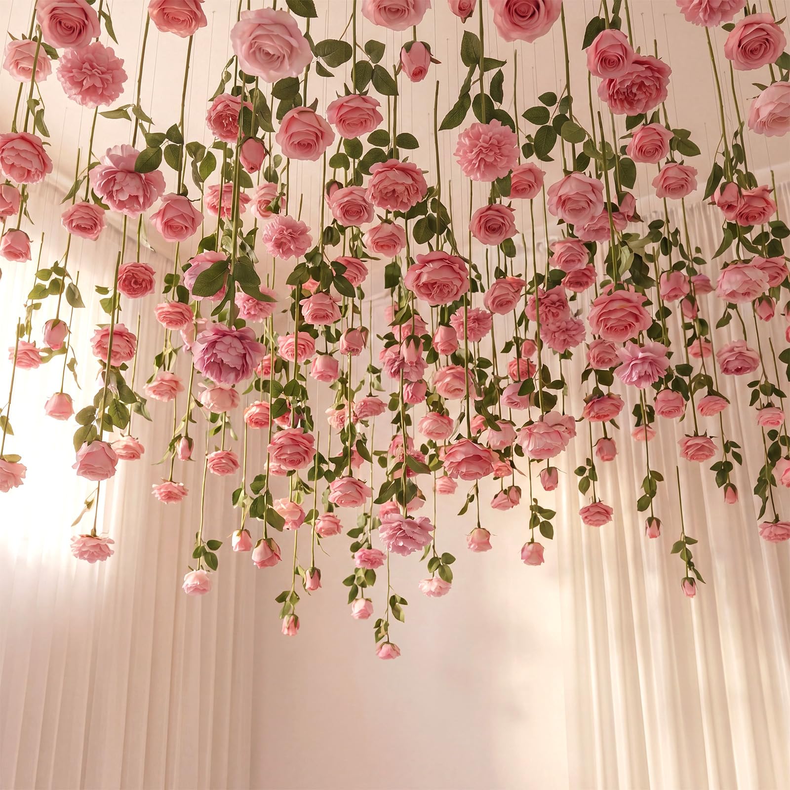 Photo 1 of Lyrow 120 Pack Pink Roses Hanging Ornaments