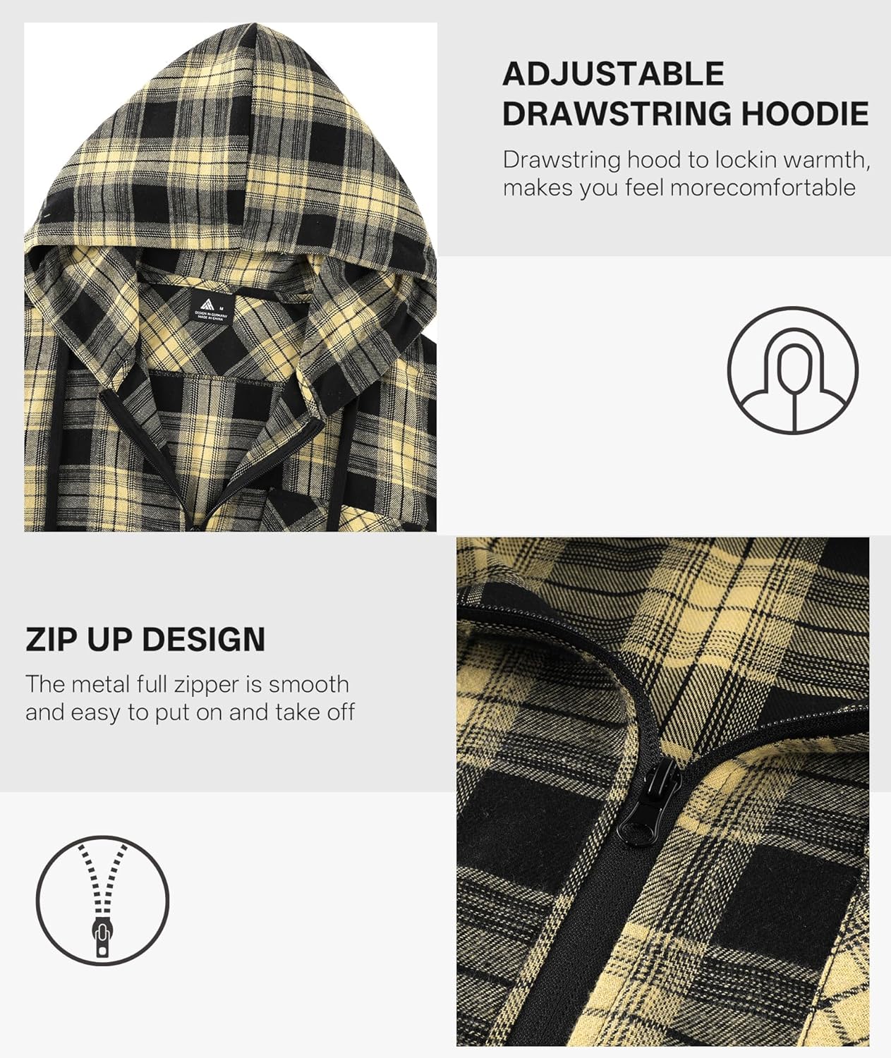 Hooded Flannel Shirt for Men Spring Casual Zip Up Plaid Hoodie Stylish Long Sleeve Plaid Shirts with Pocket - Image 9