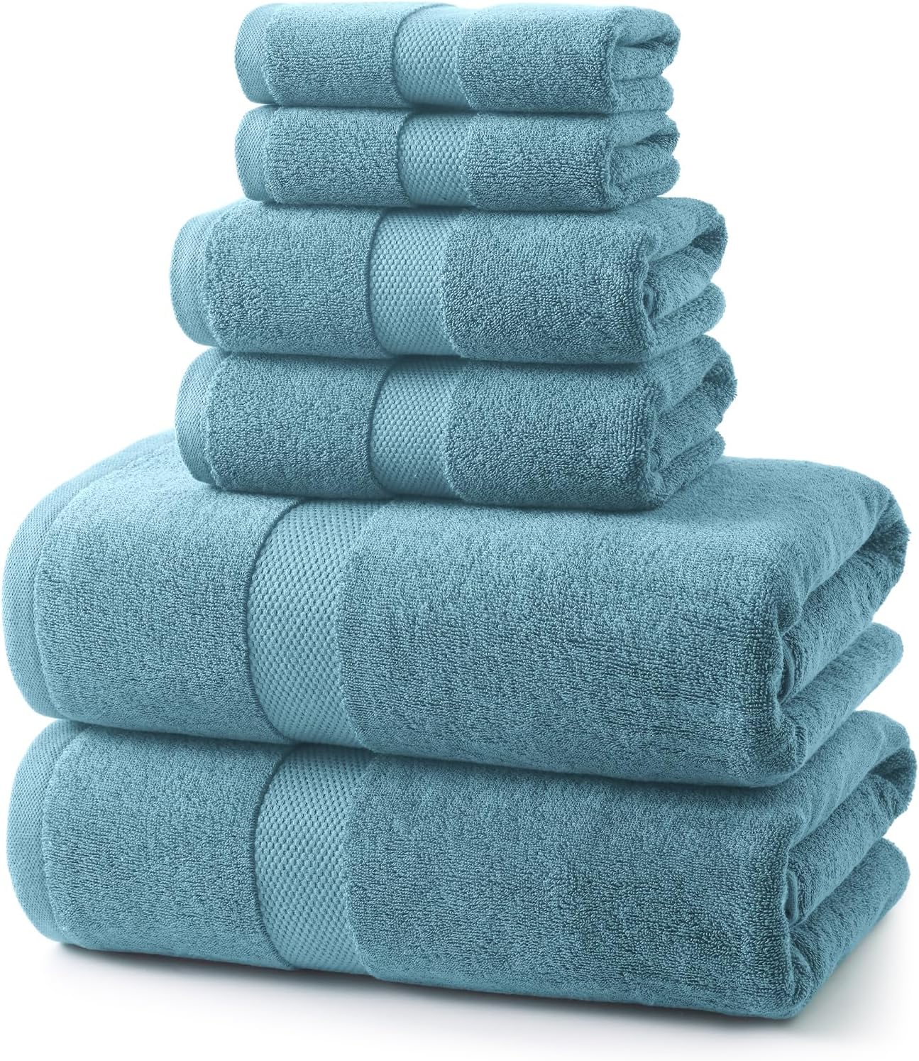 ecolook 6 Piece Bath Towel Set,100% Cotton,Includes 2 Bath Towels 55x28 Inch,2 Hand Towels,2 Washcloths,Soft,Highly Absorbent & Quick Dry for Bathroom, Spa, Gym,Shower and Daily Use,Blue