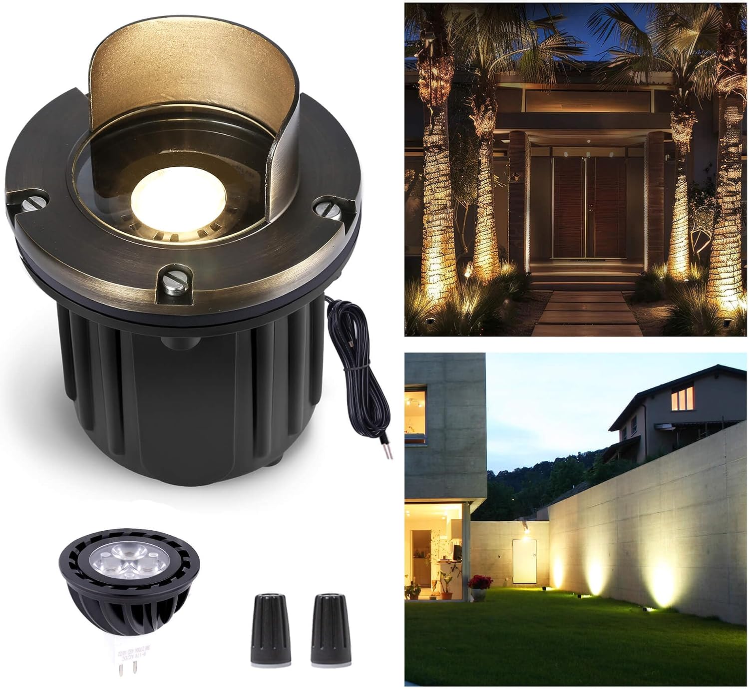 Gardenreet In Ground Well Light - Brass Low Voltage Waterproof Outdoor Landscape Lighting, LED 12V in-Grade Shielded Top Light, Antique Bronze for Wall Walkway Tree with 2700K Warm White MR16 Bulb