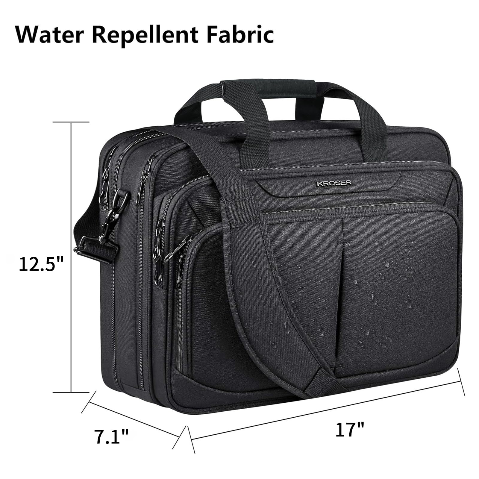 KROSER 17.1" Sacoche pour Ordinateur Portable pour 15.6"-17" Porte-Documents pour Ordinateur Hydrofuge Extensible Sac d'affaires Sac à Bandoulière pour École/Voyage/Femmes/Hommes Laptop Bag