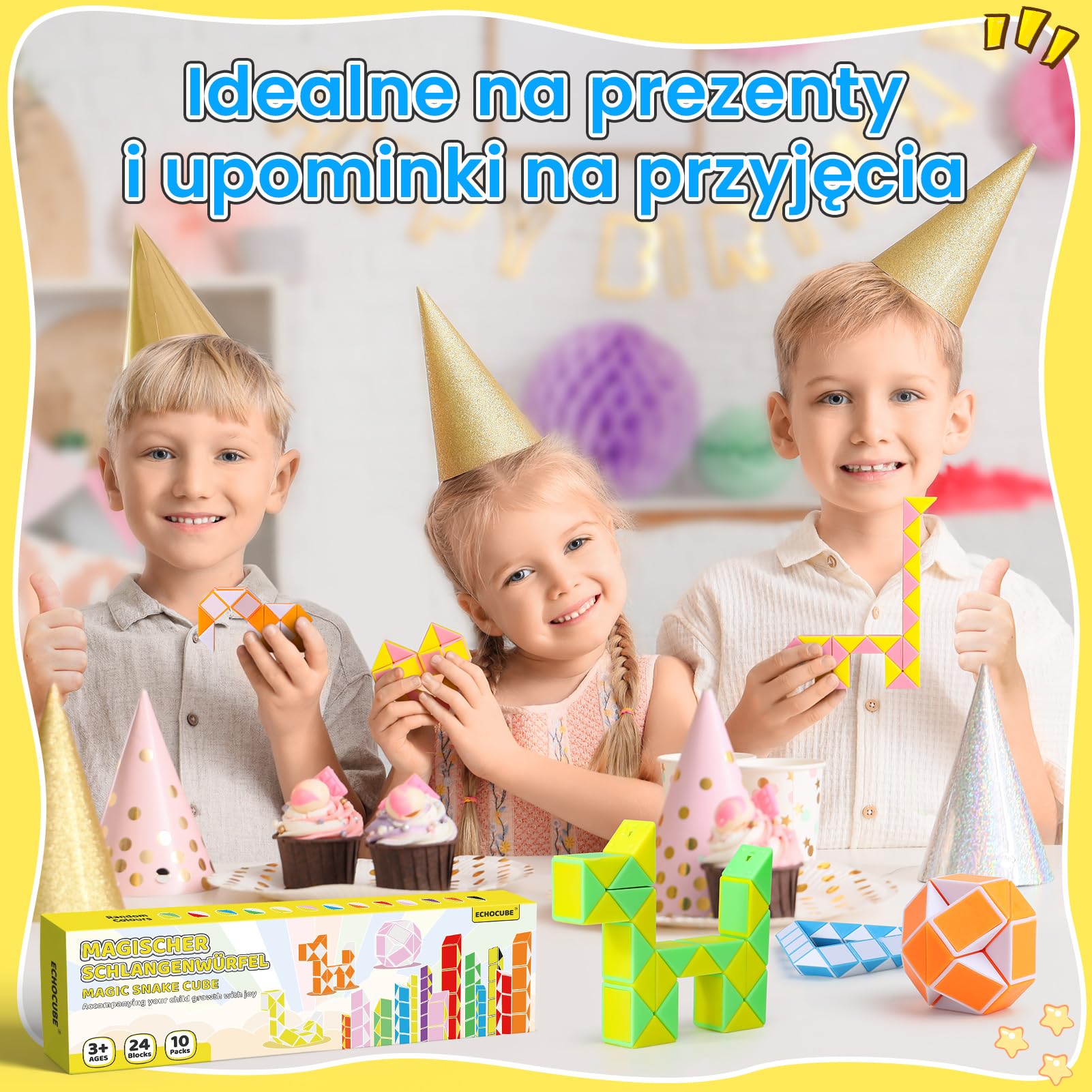 Magiczna kostka węża, zestaw 10 sztuk, 24 bloki, kostki prędkości węża, wypełniacz torebek imprezowych, zabawka do obracania puzzli, prezenty na imprezę dla dzieci (kolor losowy)