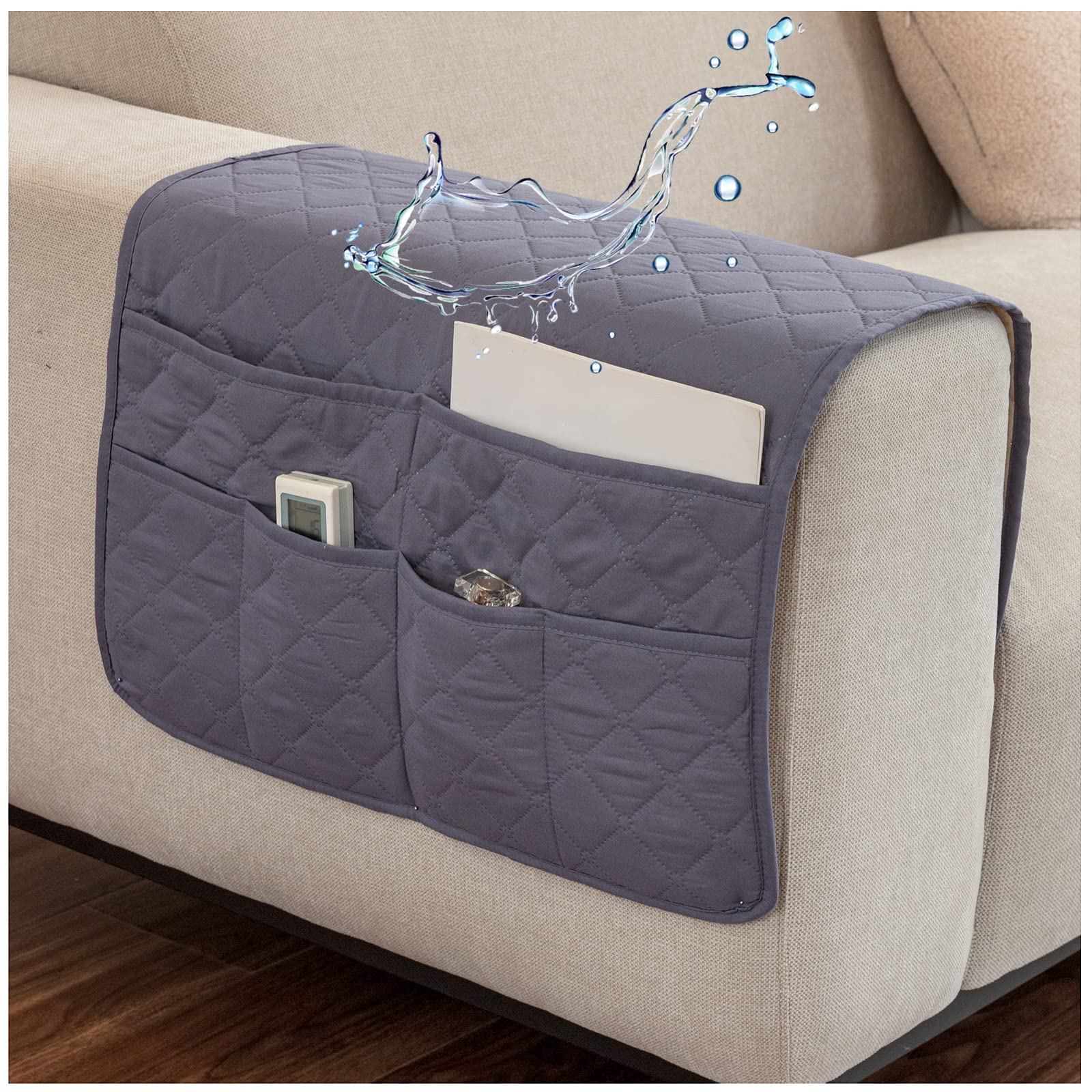 AWAV Sofa Armrest Organiser Hanging Storage Bag Couch Chair TV Remote Control Holder Armchairs Couch Organiser waterproof Anti-Slip for Cellphone Magazines Glasses TV Remote Control (Grey)