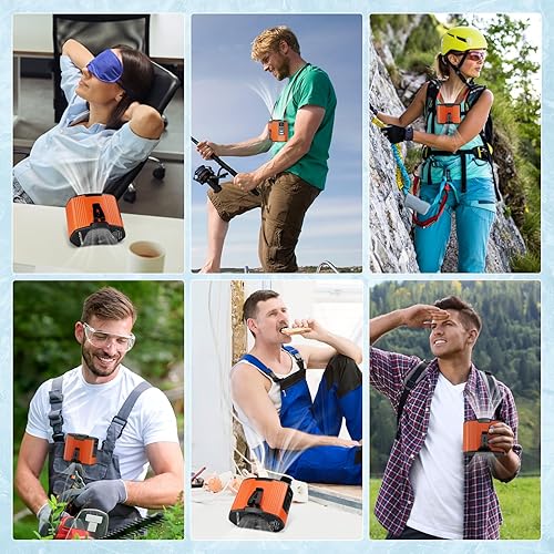 Miniatura 7 de Ventilador de cintura portátil recargable – Ventilador personal a batería de 10000 mAh, clip de cinturón manos libres y cuello colgante, 10