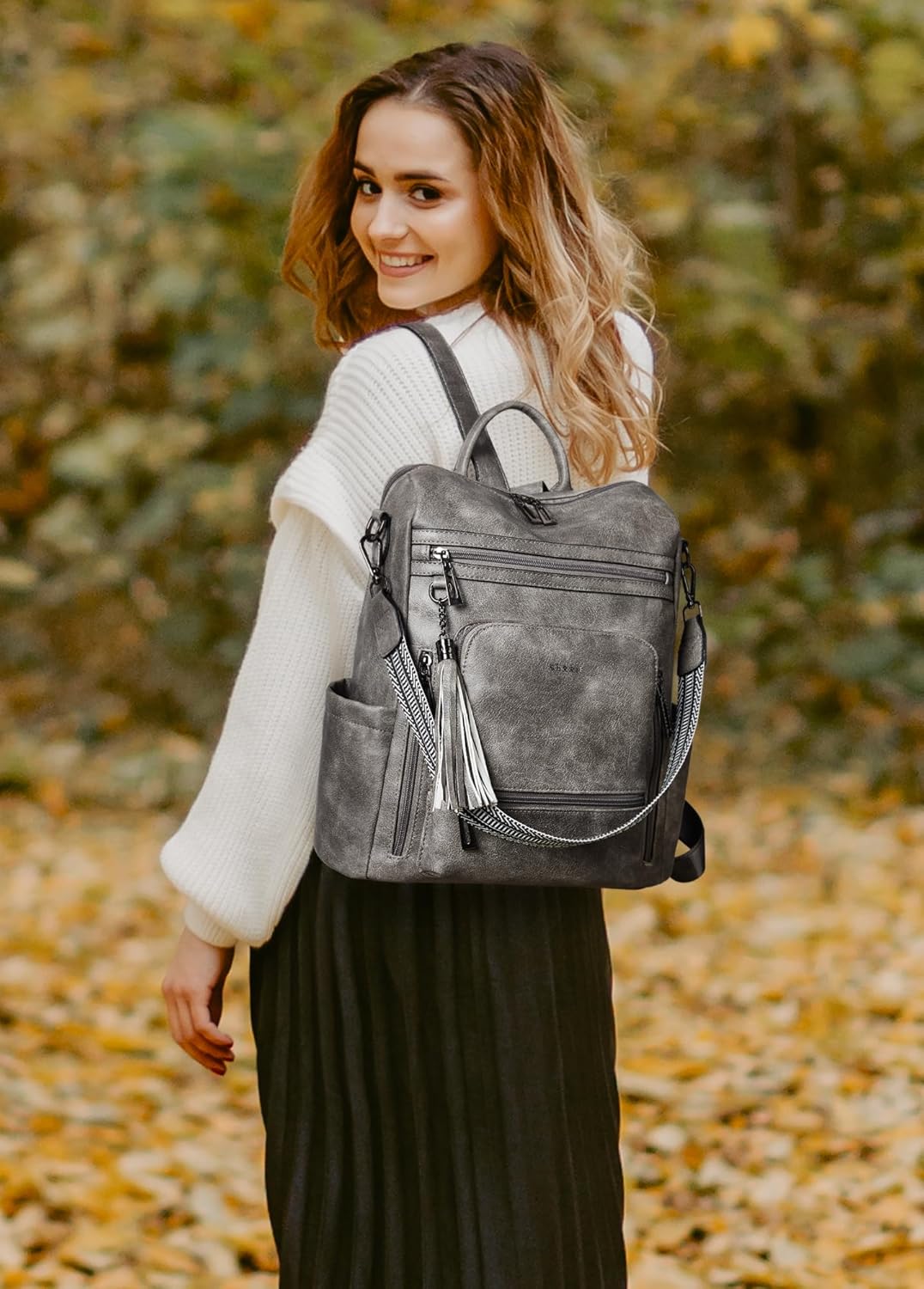 Shrrie Vegan Leather Laptop Backpack for Women 15.6 inch Work Backpack Fashion Travel Backpack Purse for Travel College Work - Image 2