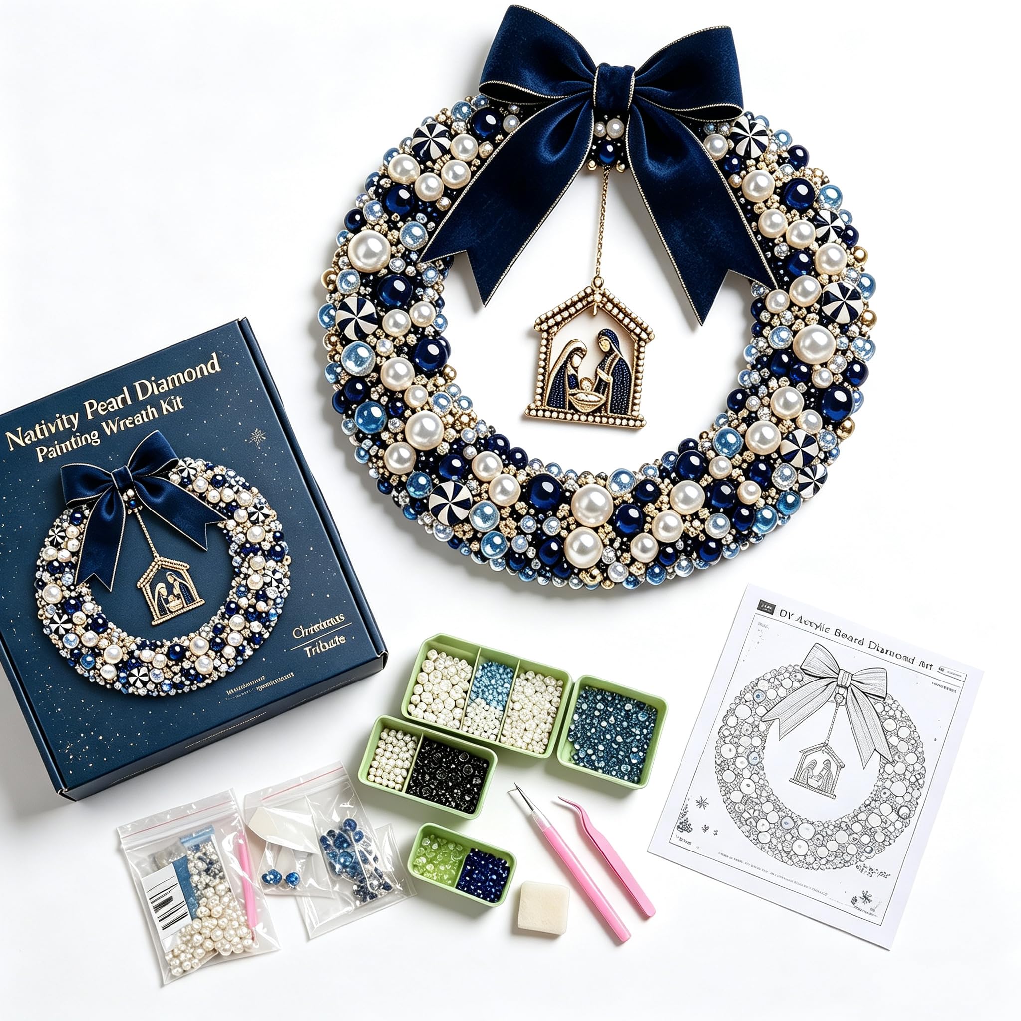 Kit Fai da Te per Ghirlanda Natalizia di Perle, Decorazione per Porta Natalizia Fatta a Mano con Perline, 5 Pezzi