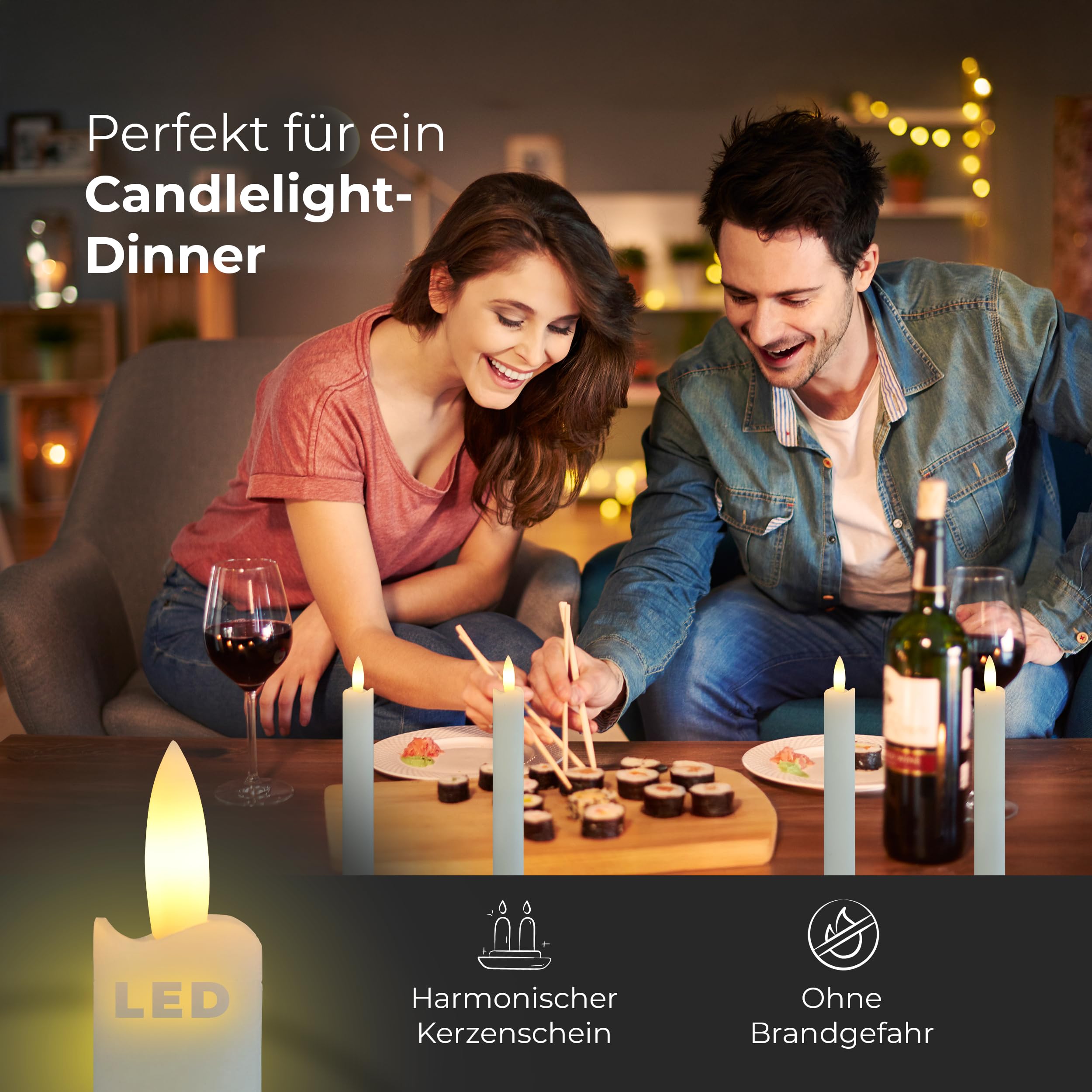 Stabkerzen LED mit Timer WEISS 12 Stück indoor - 6 Stunden - ECHTWACHS 23cm Höhe für Kerzen 2,2cm Durchmesser 2 AAA Batterien notwendig LED Stabkerzen 4er Set WEISS (drei Mal) bewegliche Flamme Licht