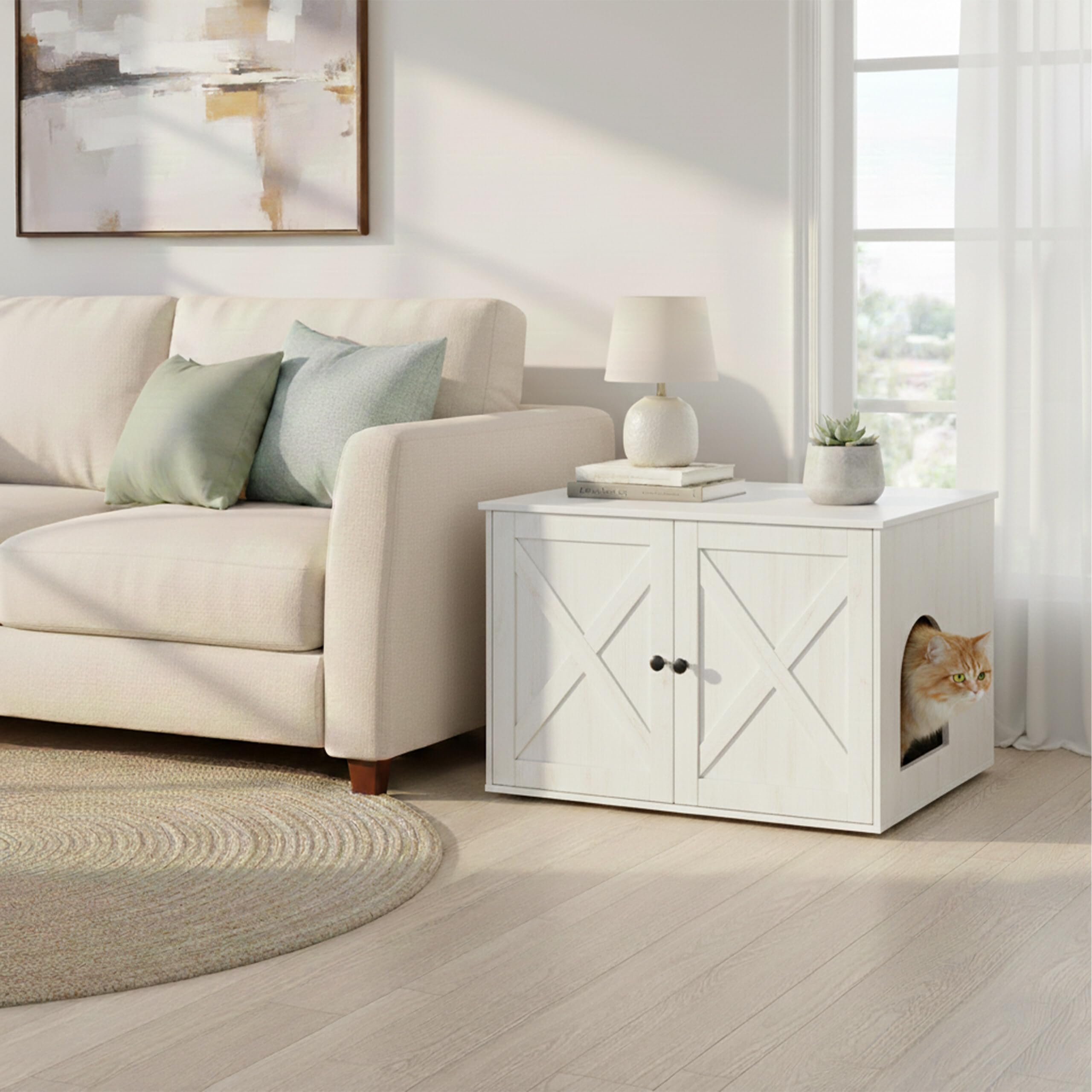 Relaxdays Armario para Gatos con Entrada Lateral, Bandeja, Tabique, 50x80x53 cm, Blanco