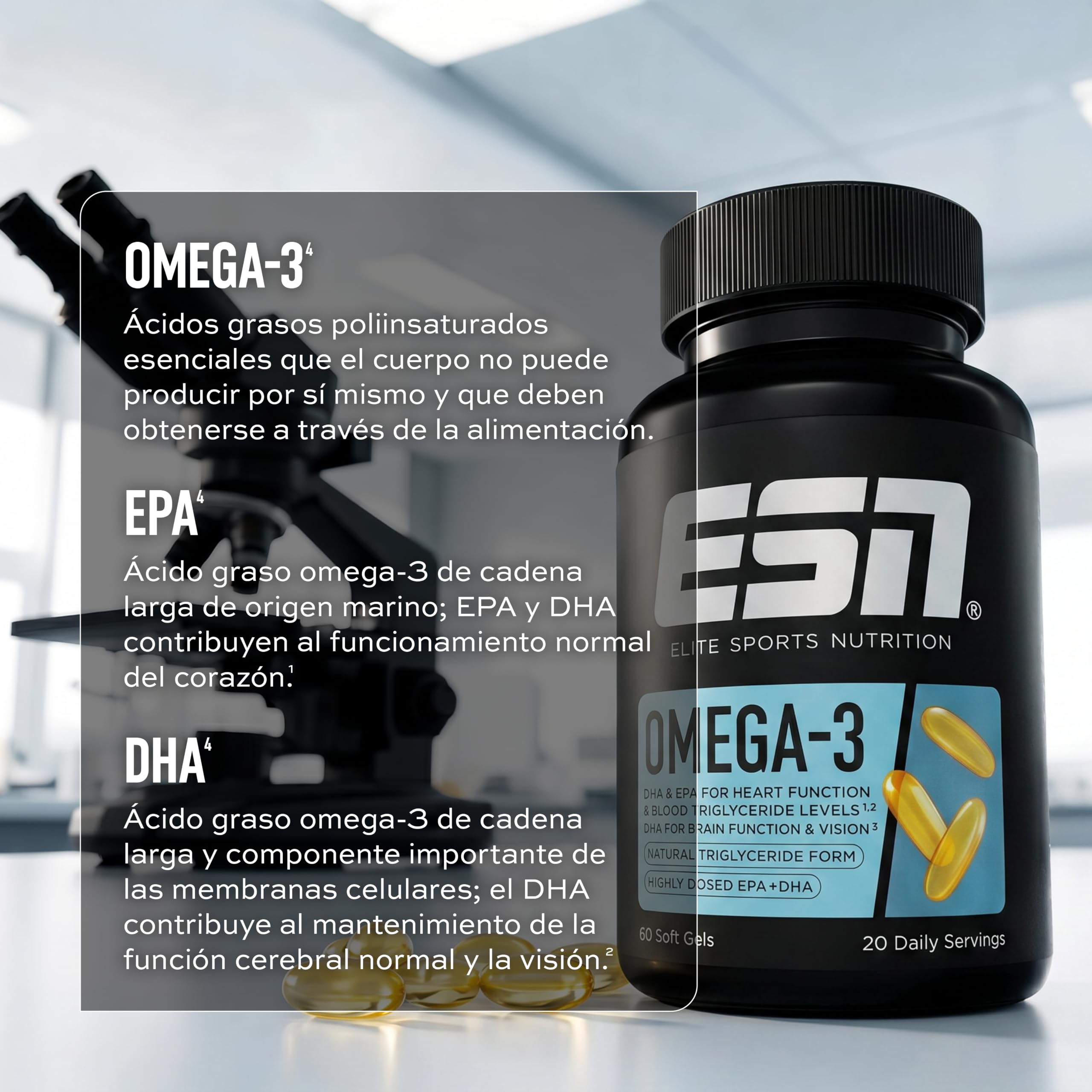 ESN Omega-3, 300 cápsulas | EPA y DHA en dosis altas, 1200 mg de EPA y 900 mg de DHA por dosis, fabricado en Alemania