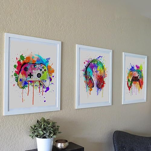 Miniatura 5 de HerZii Prints Juego de 3 pósteres de acuarela para juegos (8 x 10), decoración de pared de habitación de niños para dormitorio, accesorios de sala