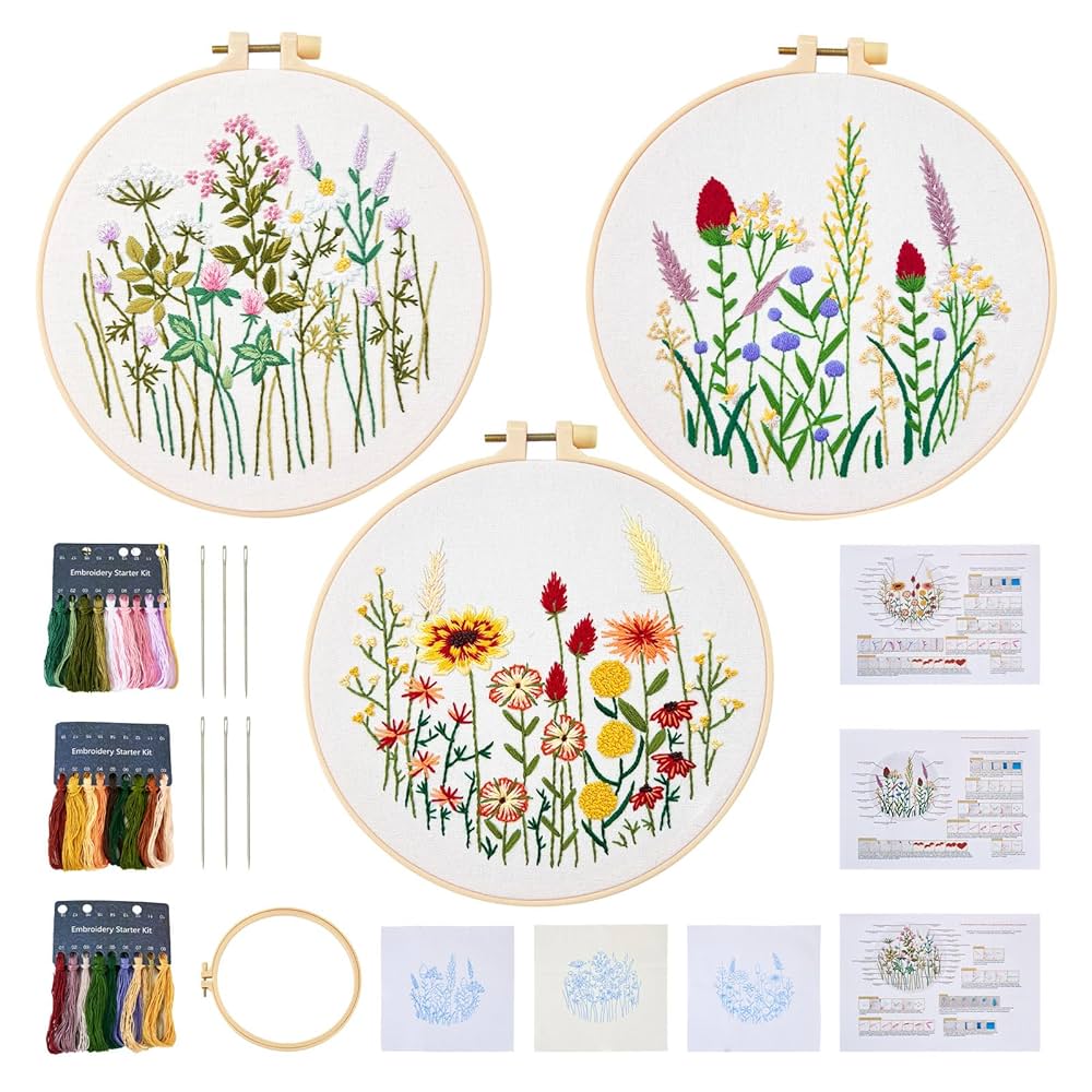 Amazon | Beadthoven 刺繍キット 初心者 花 草 刺しゅうセット 3