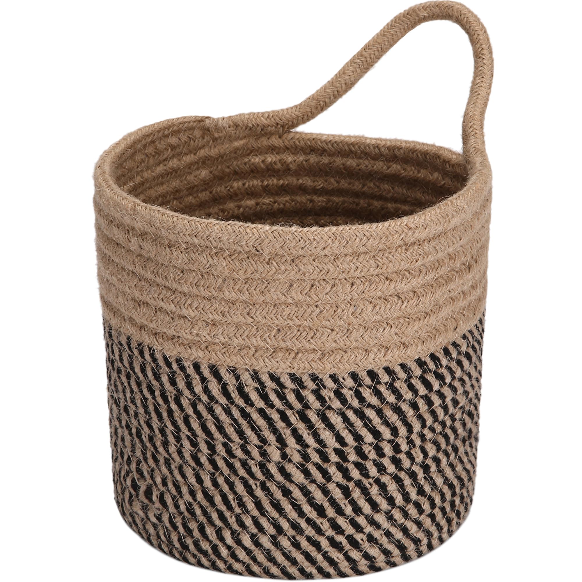 Sea Team Hanging Cotton Rope Baskets, 6.7 Inches Small Woven Storage Basket, Bike Hang Bag, Fabric Planter, Pot, Wall, Door Organizer for Keys, Wallets, Sunglasses, (MOTTLED FLAXEN)