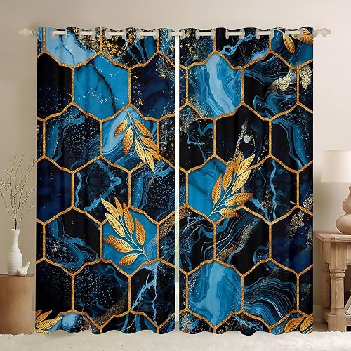 jejeloiu Honeycomb Dreapes Blue Curtains Bedroom 42 x 84 Inch Kids