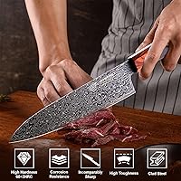 Vista 4 de Damascus Chef Knife, 8 Inch 67-Layer Japanese Kitchen Knives Sharp High Carbon Stainless Steel with Ergonomic Pakkawood Handles, Elegant Gift Box