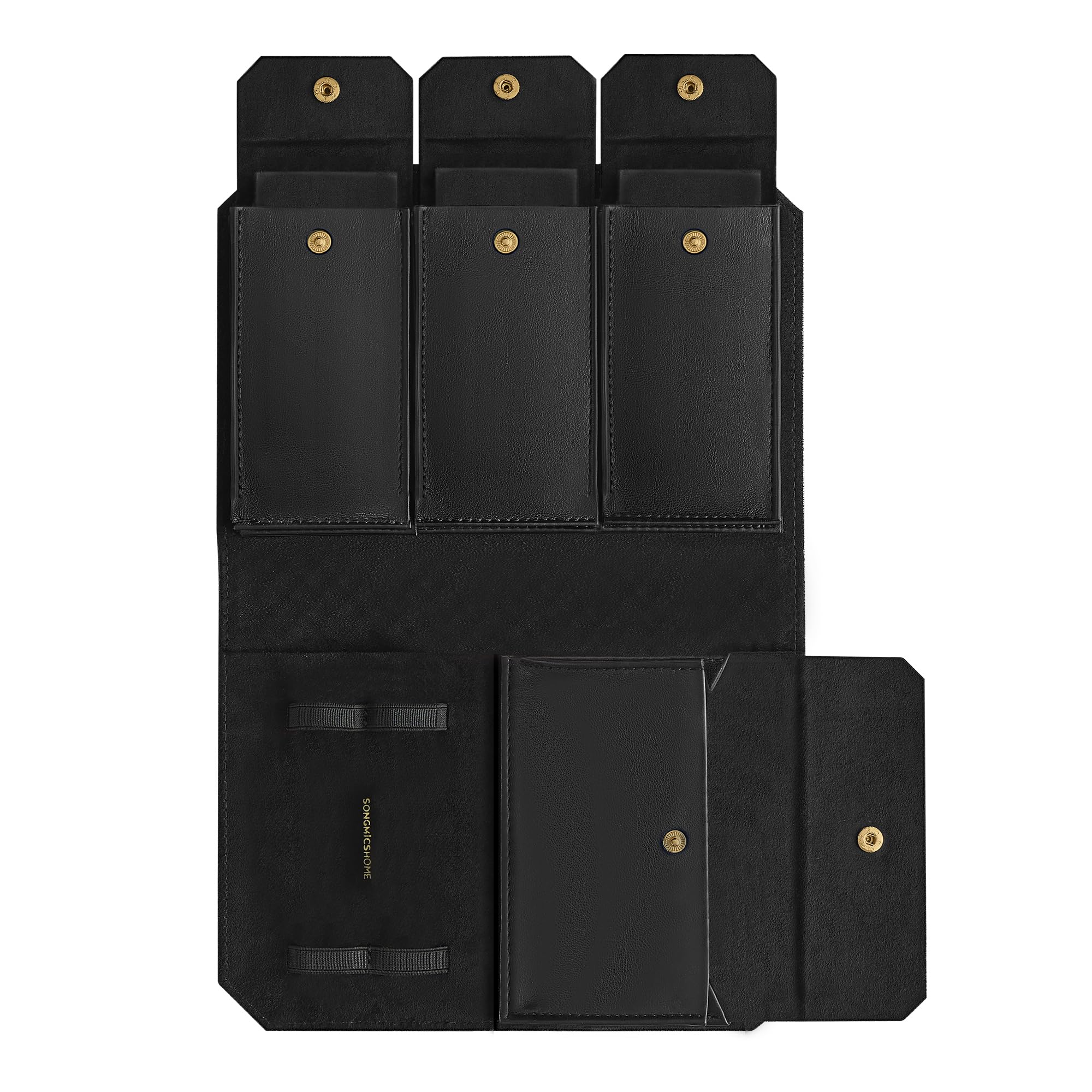 SONGMICS HOME RONNE Kollektion - Uhrentasche unterwegs, Uhrenbox für 3 Uhren, PU im Flechtlook, Uhrenorganizer tragbar, 22 x 14,5 x 4,5 cm, Geschenkidee, schwarz JWB018B01